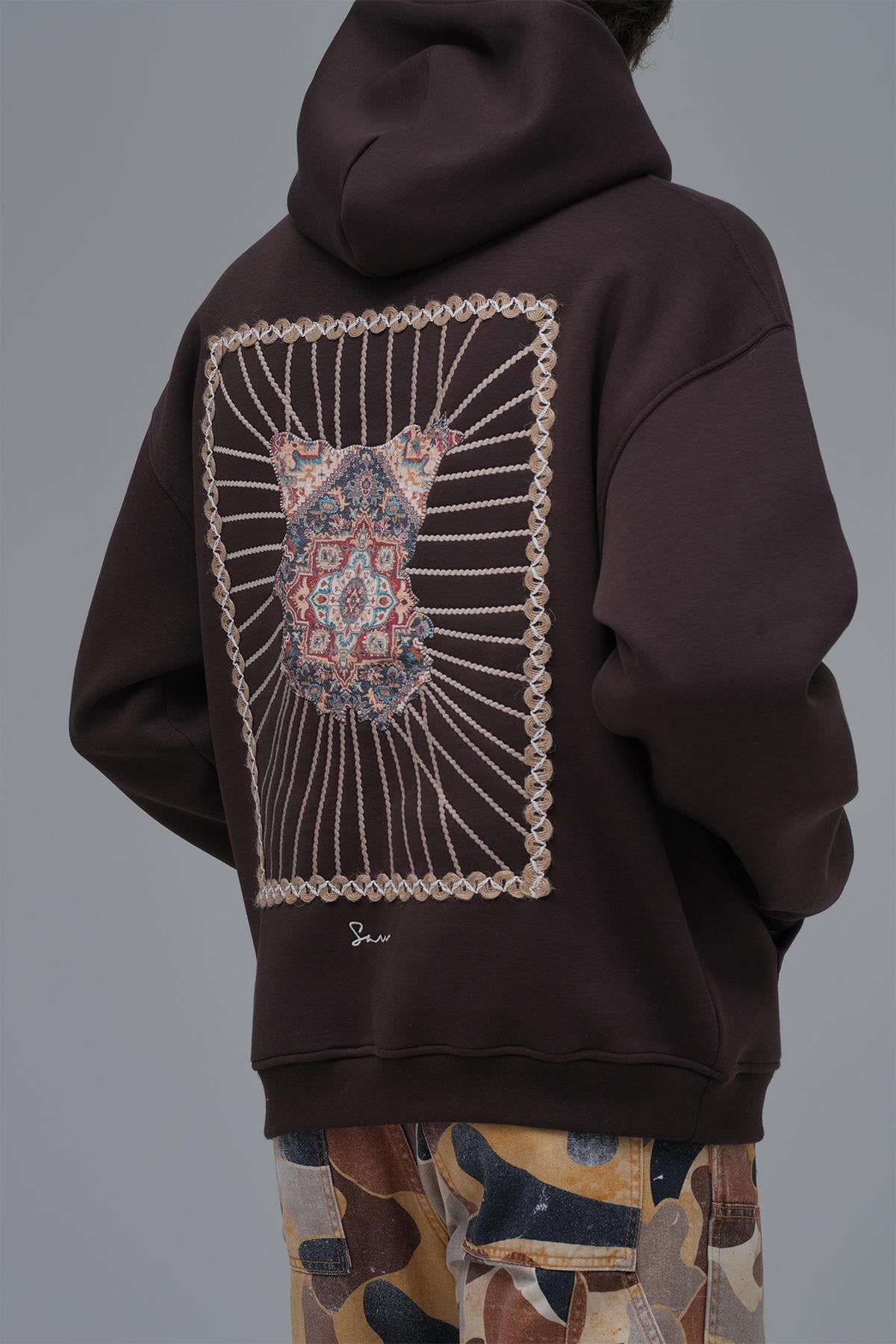 Heritage Threads Oversize Sweatshirt Erkek Kahverengi