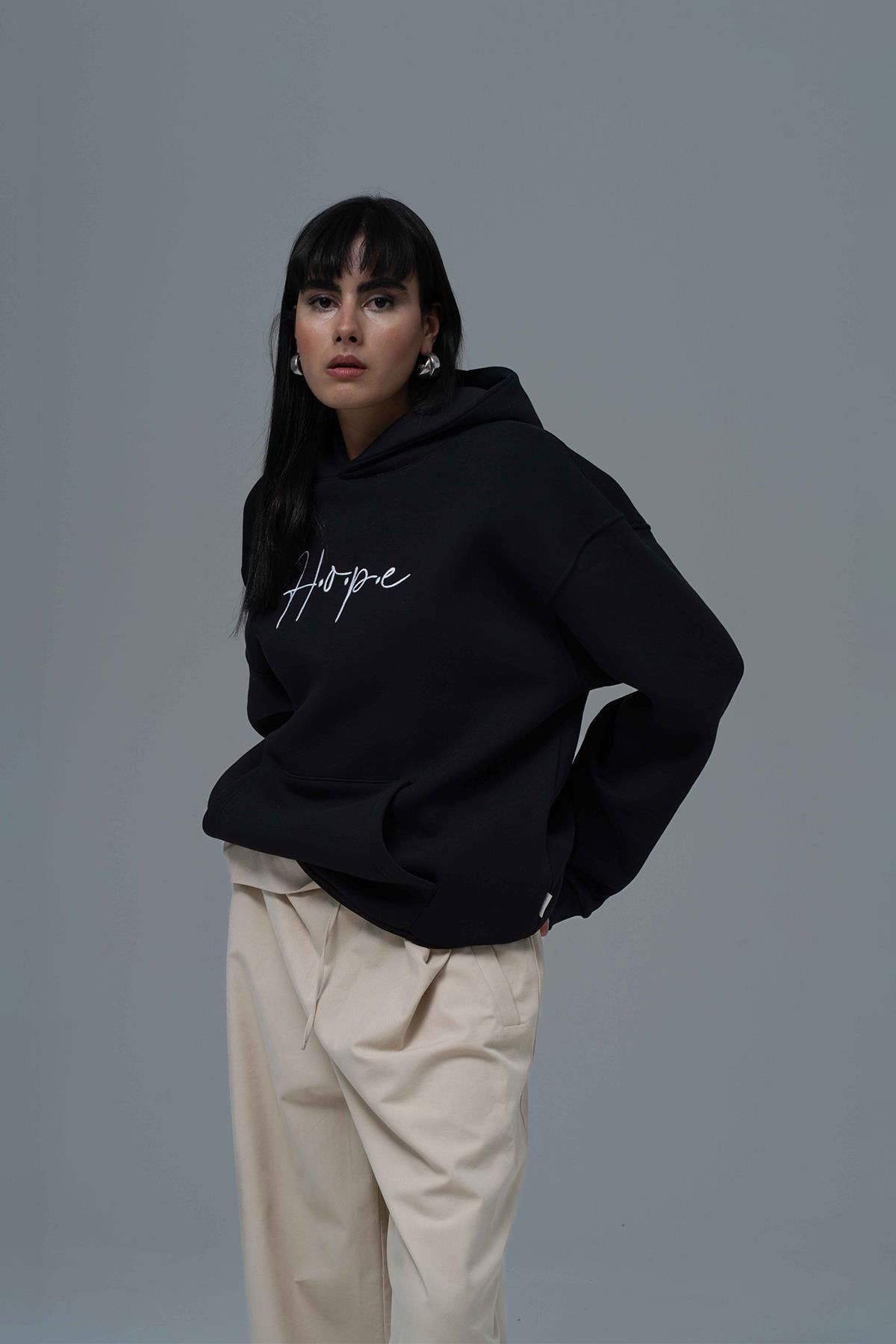 Hope Oversize Sweatshirt Kadın Siyah