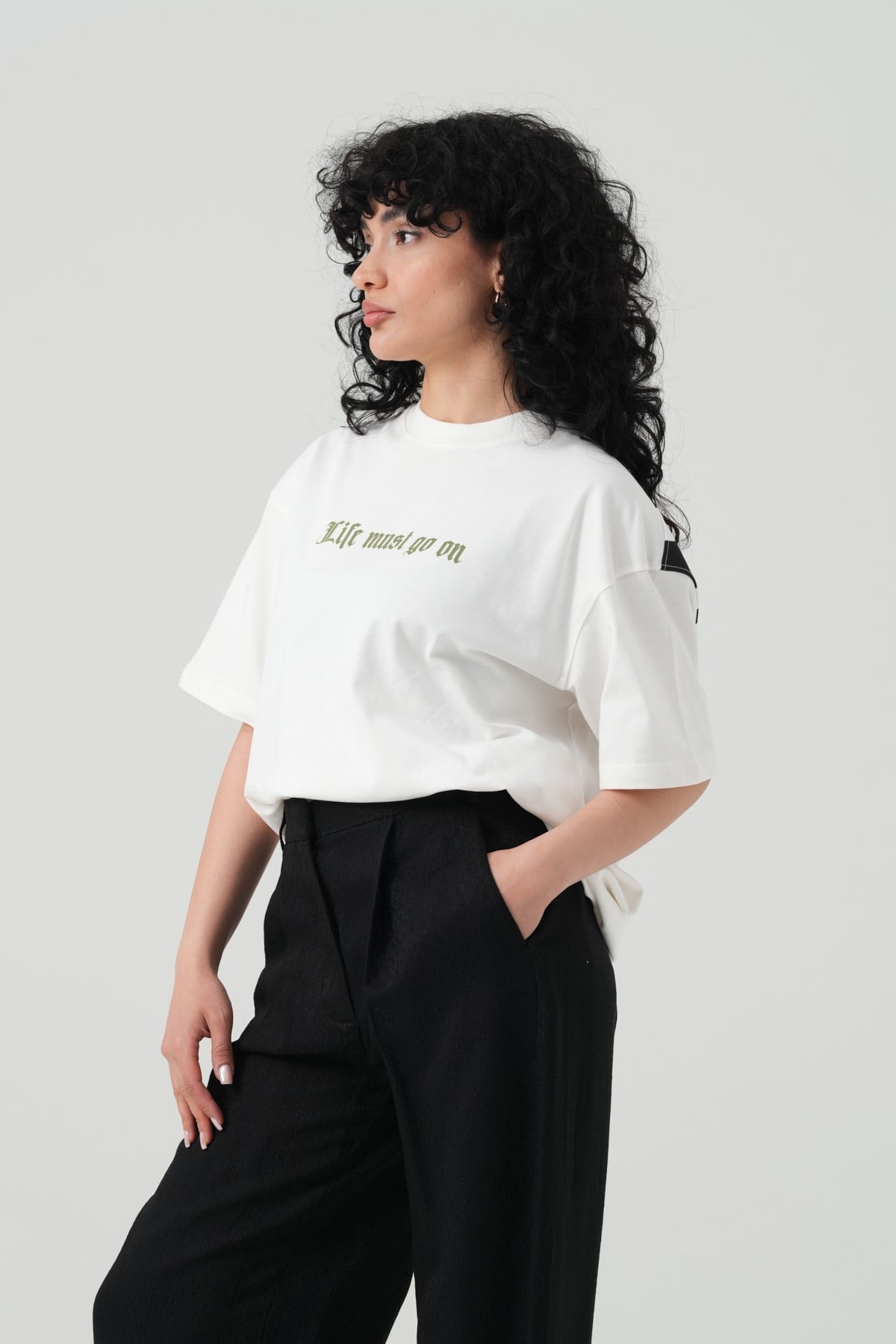 Life Bloom Oversize Kadın Tişört Ekru