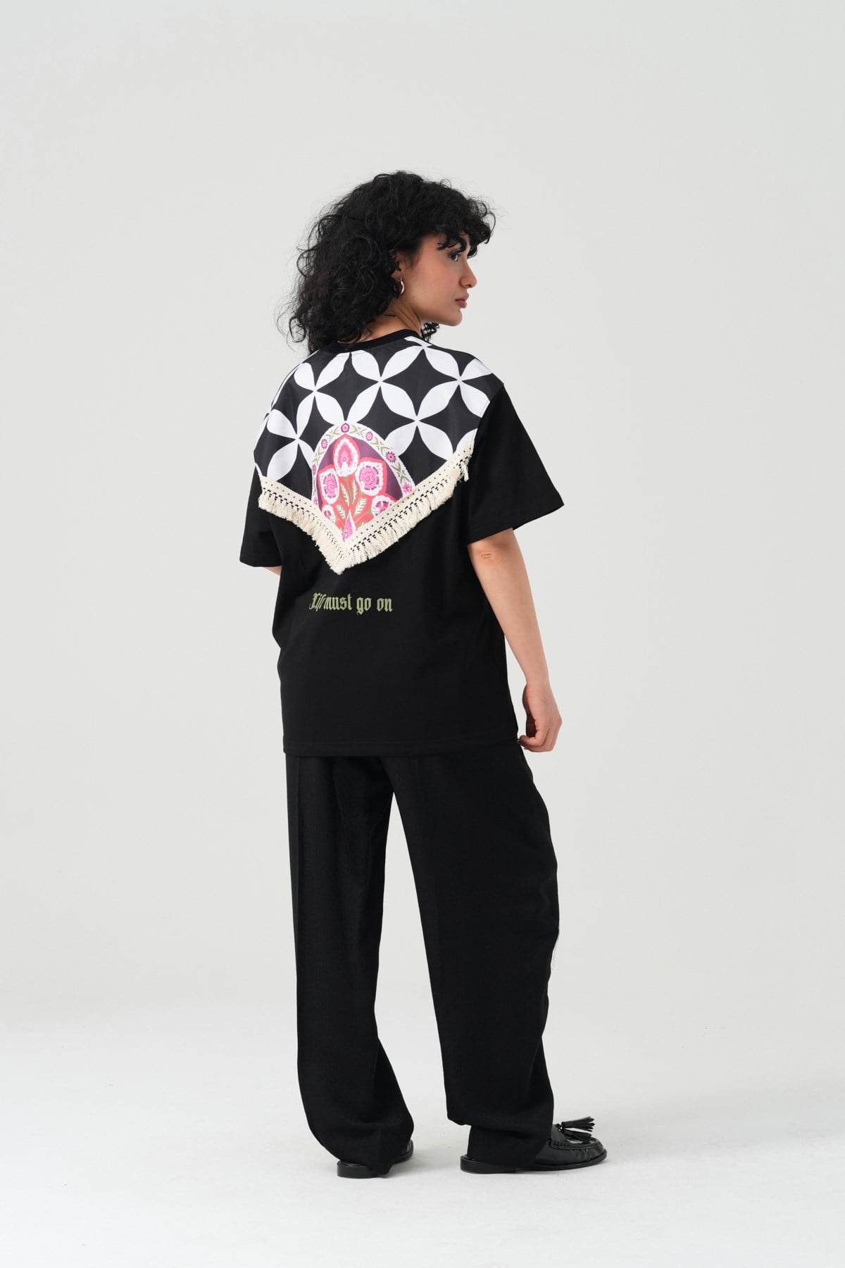Life Bloom Oversize Kadın Tişört Siyah