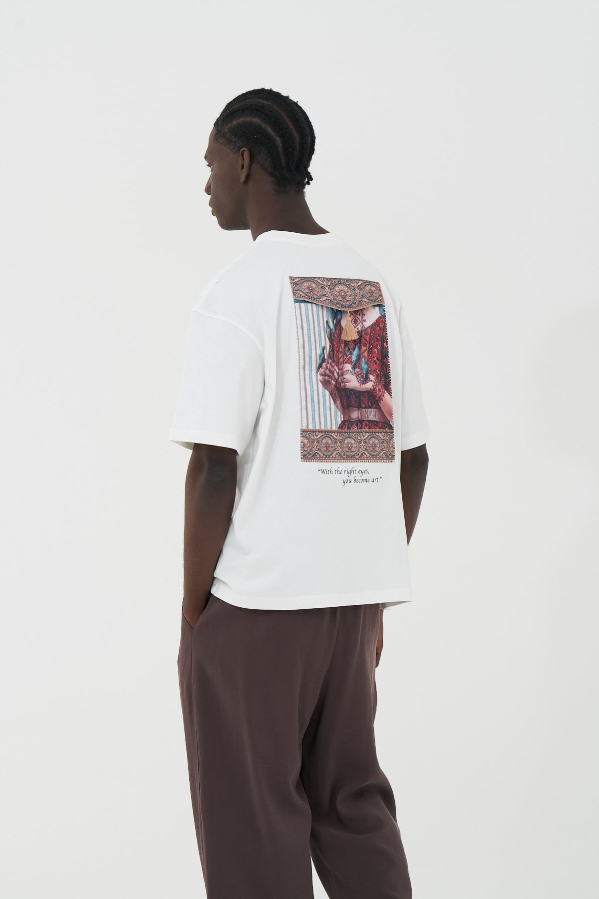 Living Art Oversize Erkek Tişört Ekru