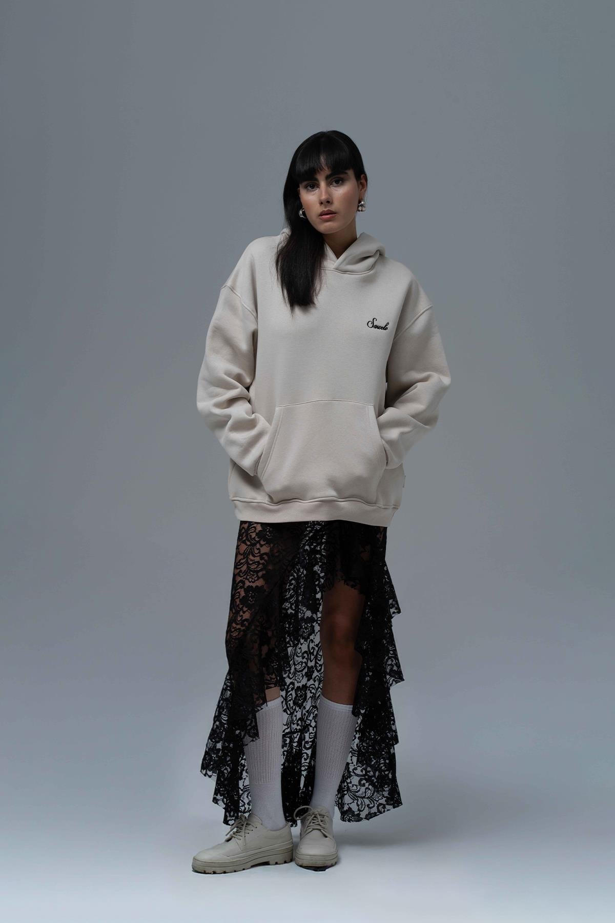 Loneliness Is a Choice Oversize Sweatshirt Kadın Ekru