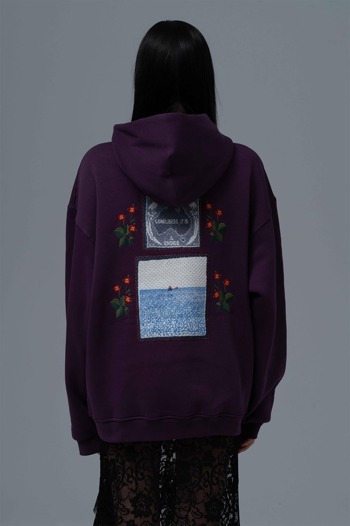 Loneliness Is a Choice Oversize Sweatshirt Kadın Mor