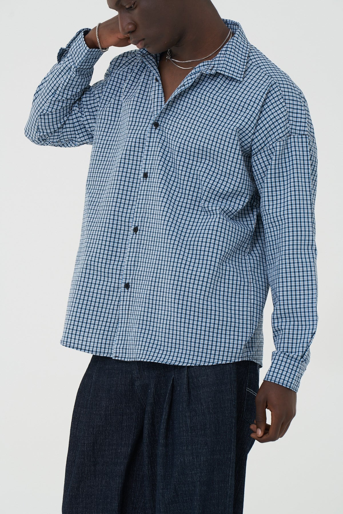 Madras Check Oversize Erkek Gömlek İndigo