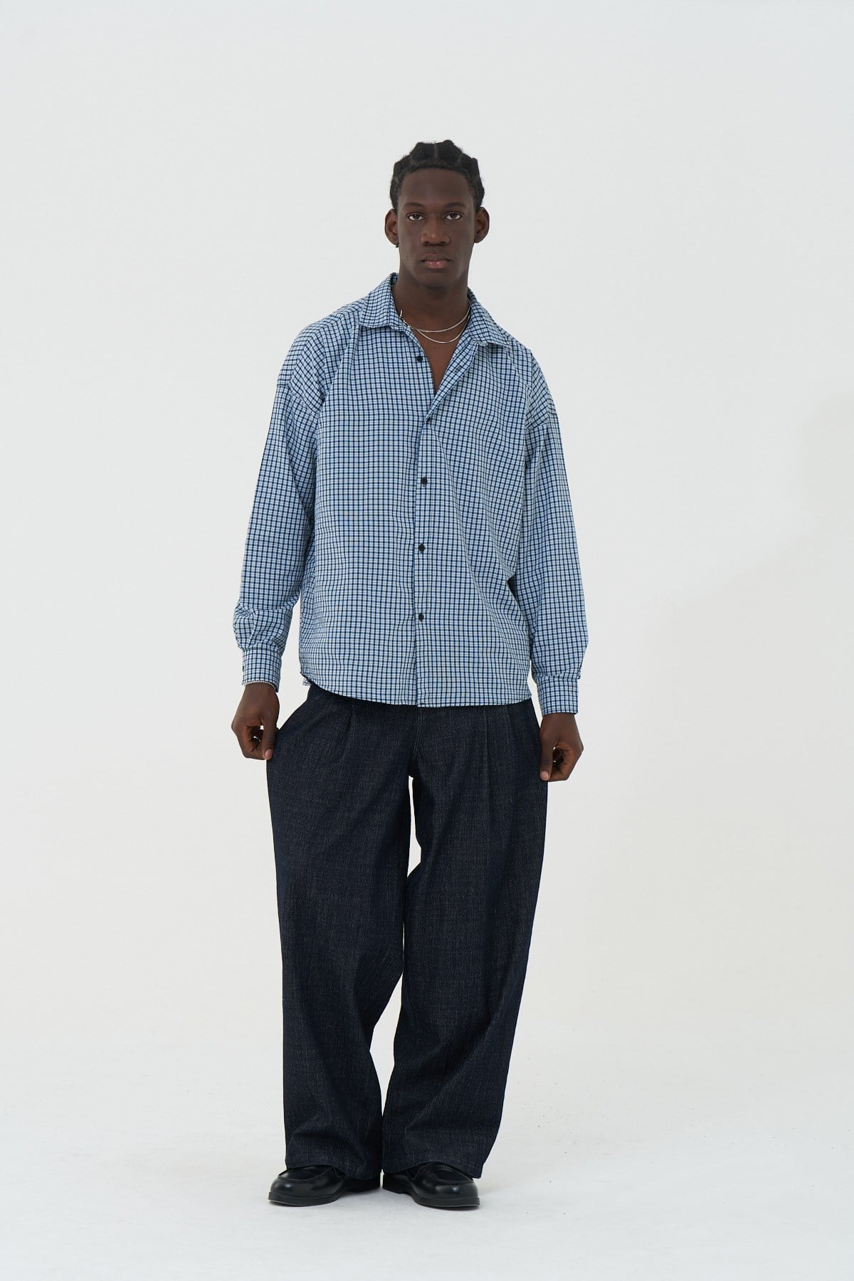 Madras Check Oversize Erkek Gömlek İndigo