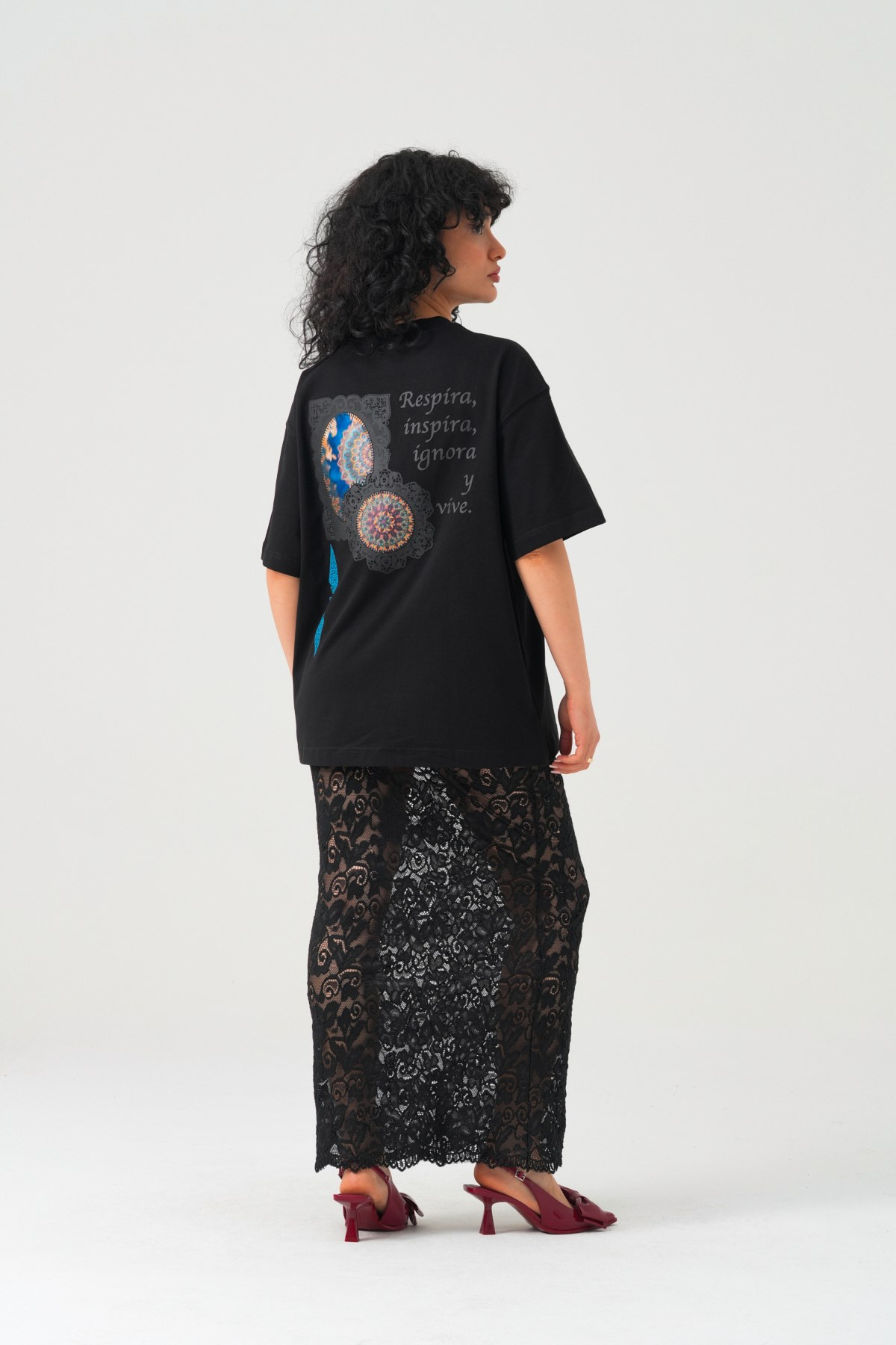 Mandala Aura Oversize Kadın Tişört Siyah