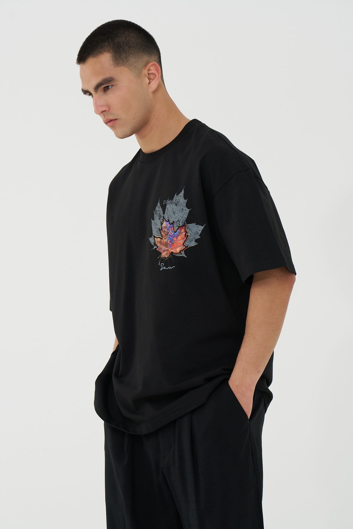 Maple Dream Oversize Erkek Tişört Siyah
