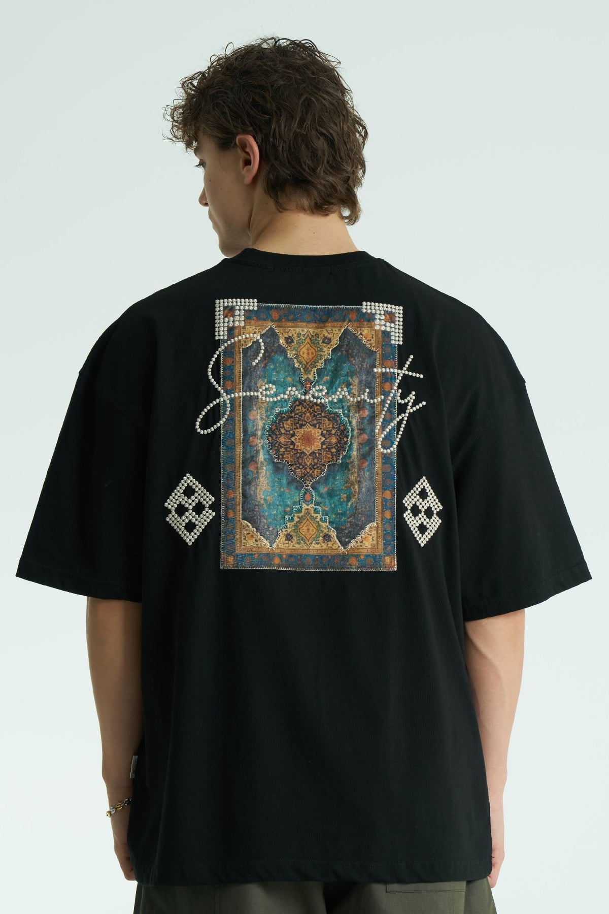 Medallion Oversize Erkek Tişört Siyah