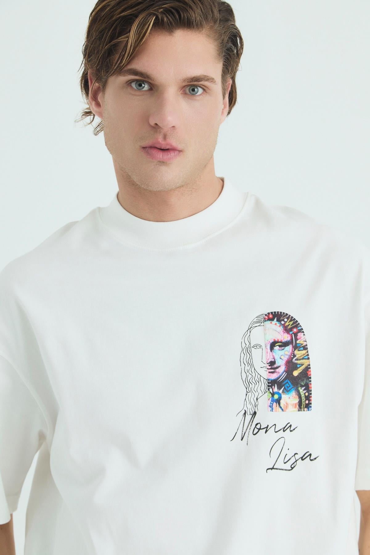 Mona Lisa Shooting Oversize Sweatshirt Erkek Ekru