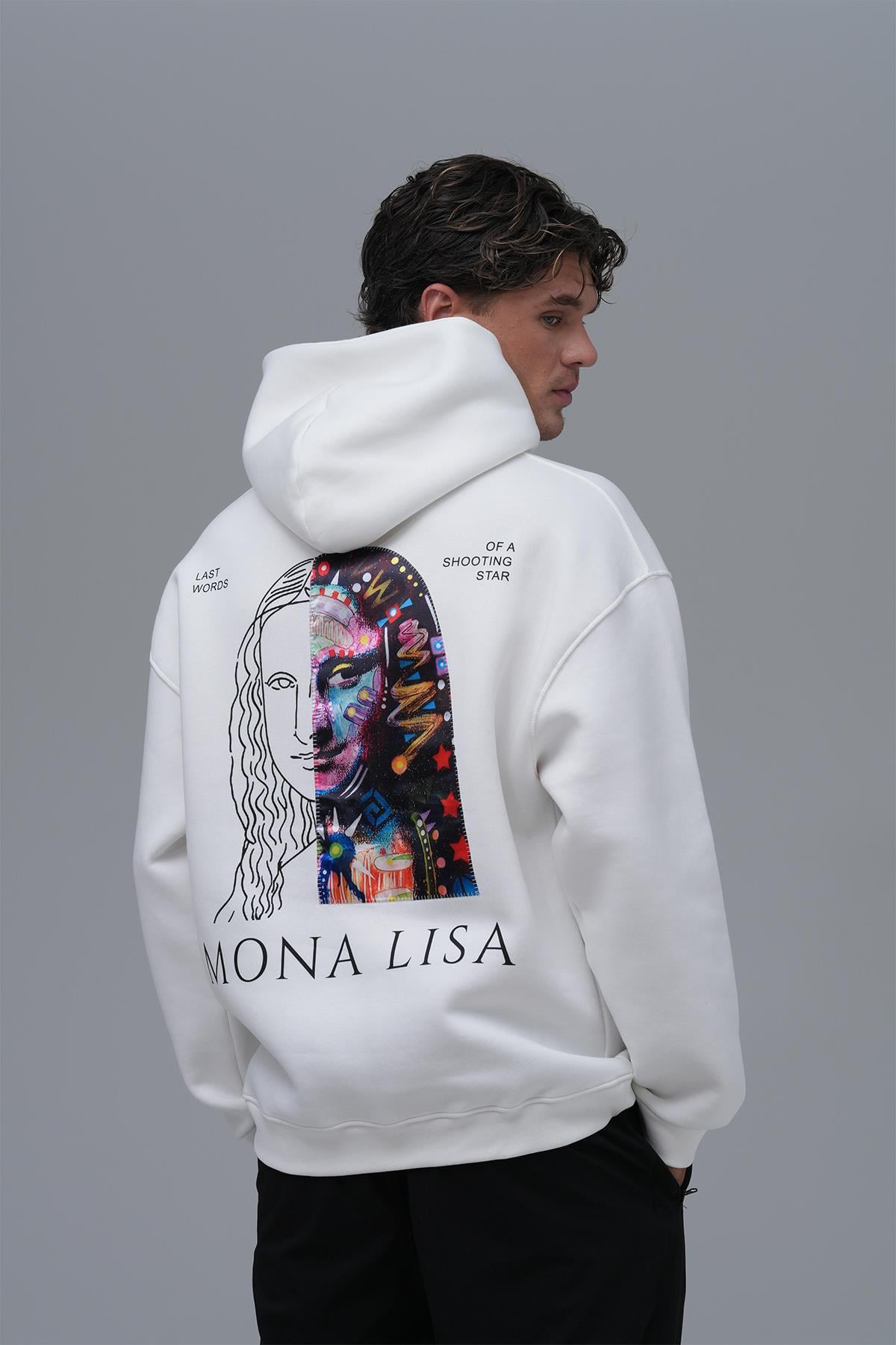 Mona Lisa Shooting Star Oversize Sweatshirt Erkek Ekru