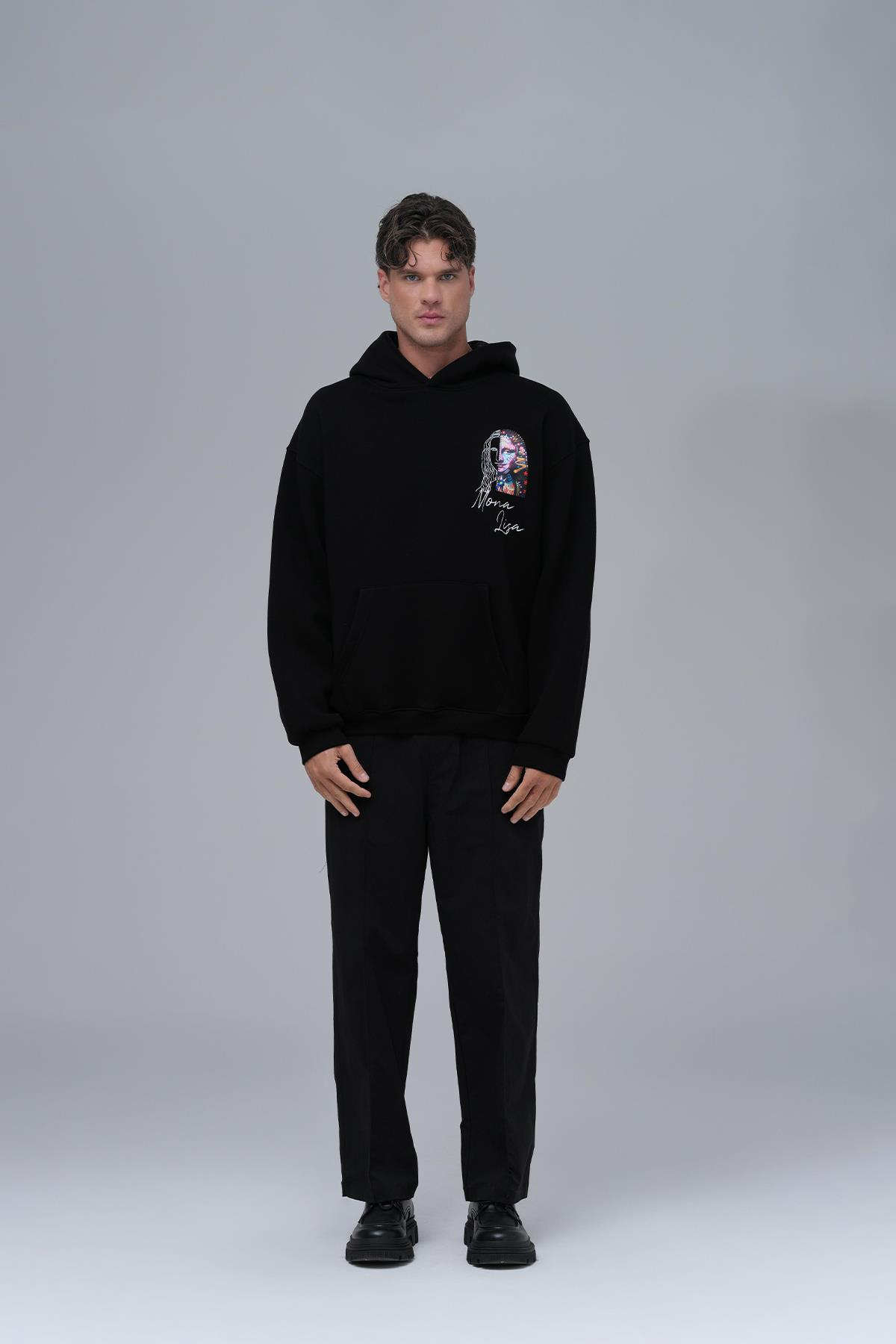 Mona Lisa Shooting Star Oversize Sweatshirt Erkek Siyah