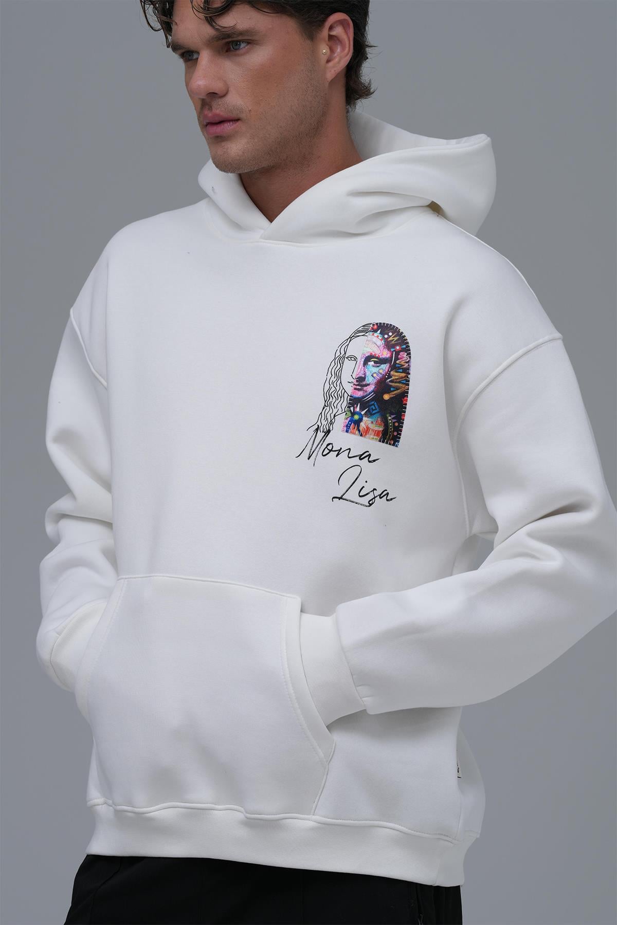 Mona Lisa Shooting Star Oversize Sweatshirt Erkek Ekru
