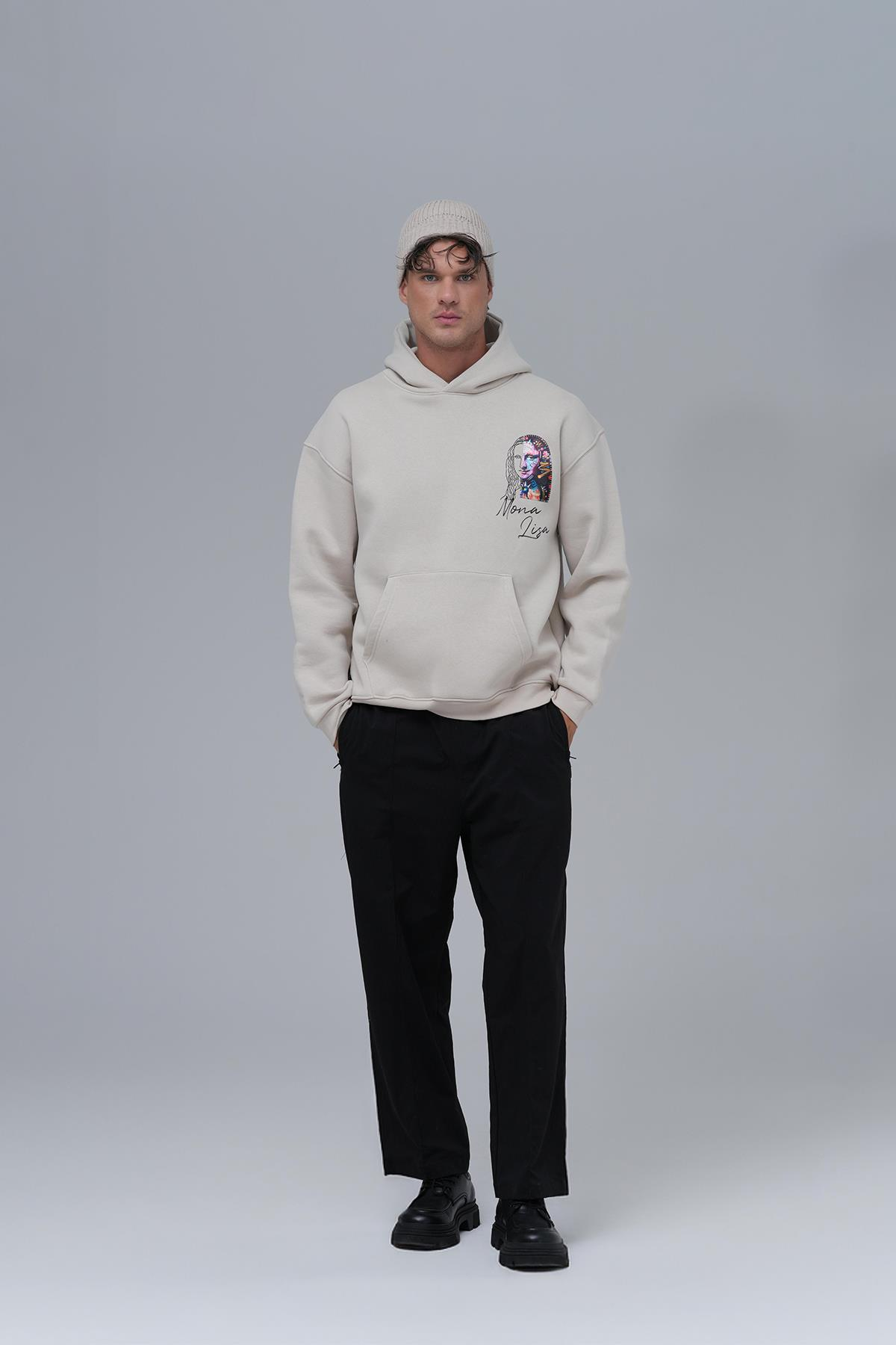 Mona Lisa Shooting Star Oversize Sweatshirt Erkek Stone