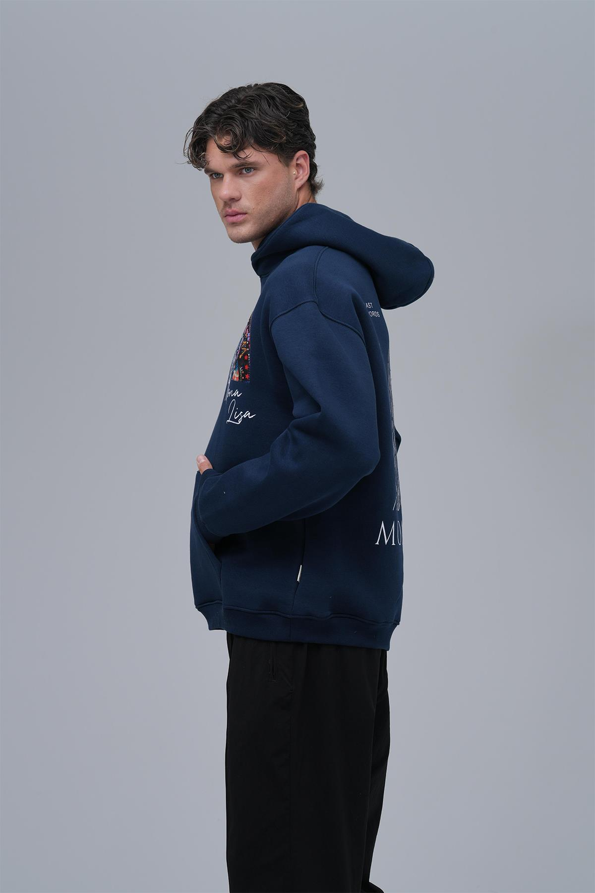 Mona Lisa Shooting Star Oversize Sweatshirt Erkek İndigo