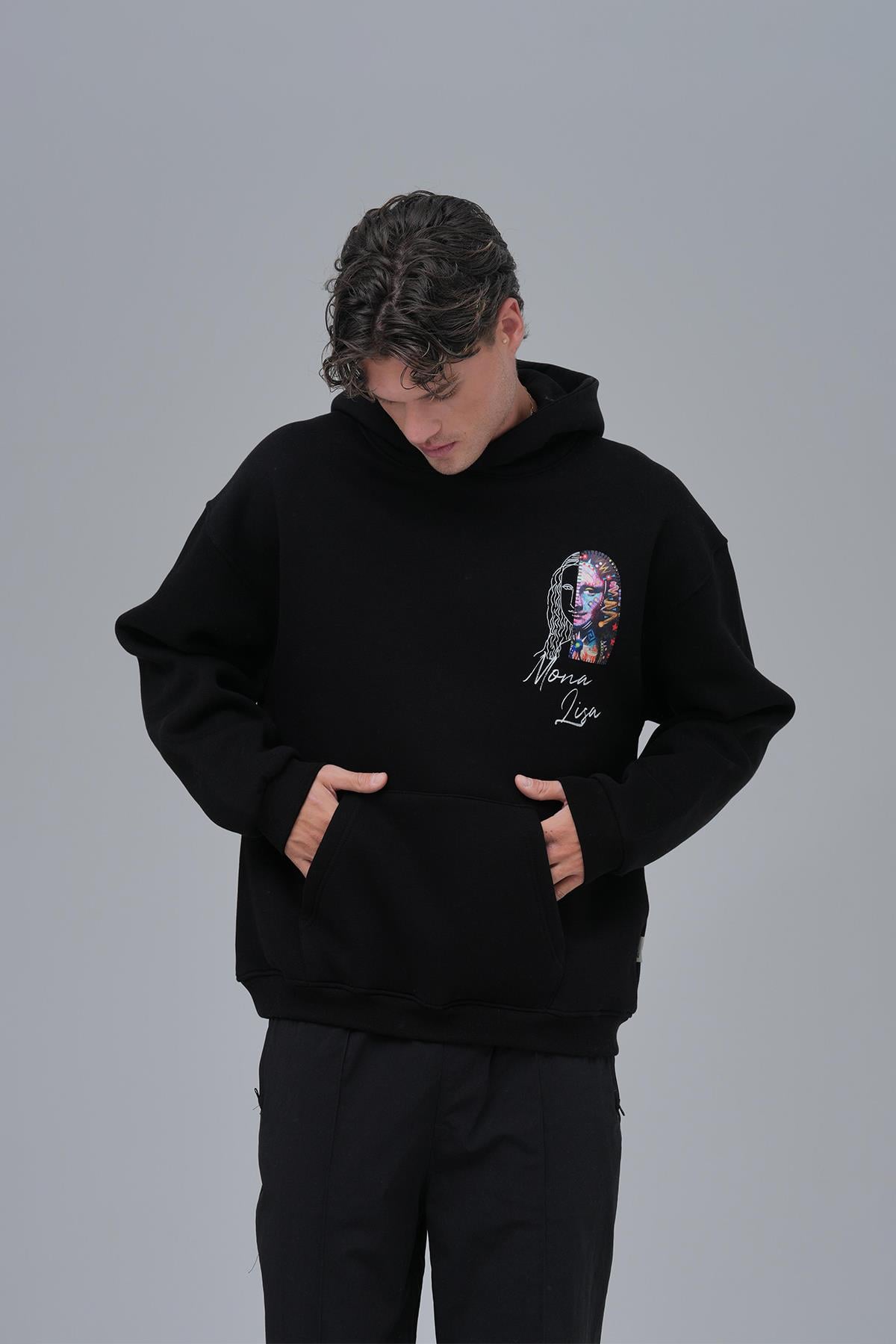 Mona Lisa Shooting Star Oversize Sweatshirt Erkek Siyah