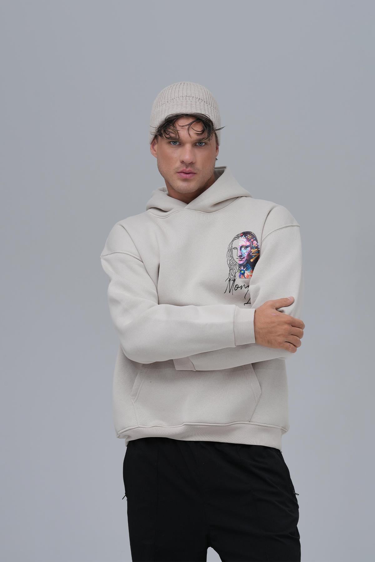 Mona Lisa Shooting Star Oversize Sweatshirt Erkek Stone