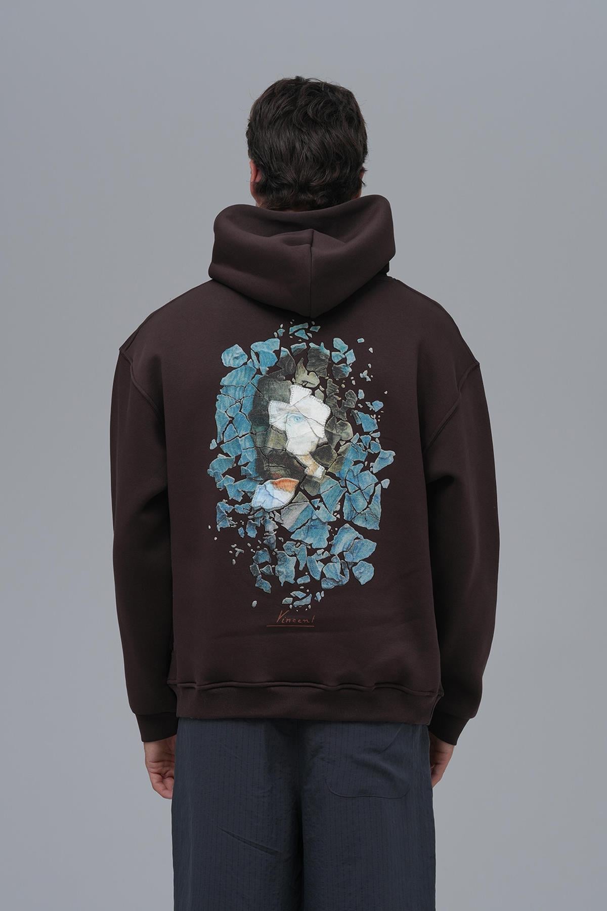 Mosaic Portrait Oversize Sweatshirt Erkek Kahverengi