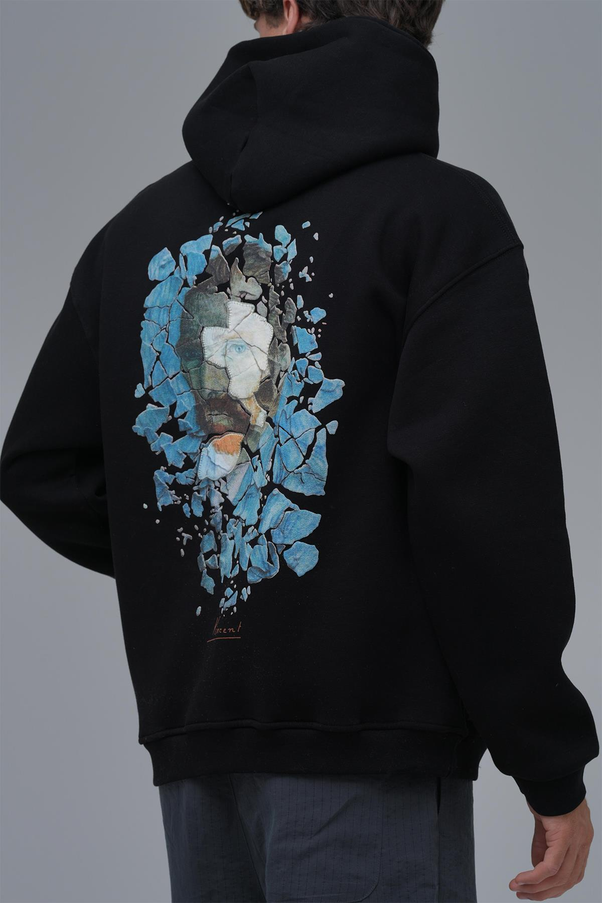 Mosaic Portrait Oversize Sweatshirt Erkek Siyah
