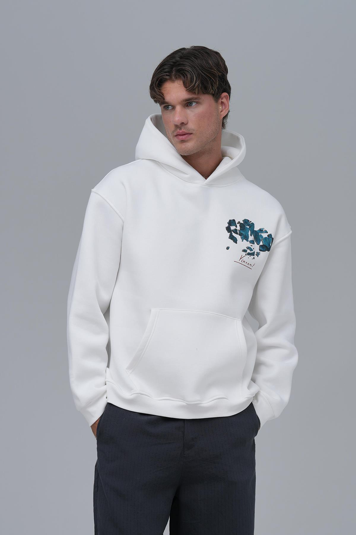 Mosaic Portrait Oversize Sweatshirt Erkek Ekru