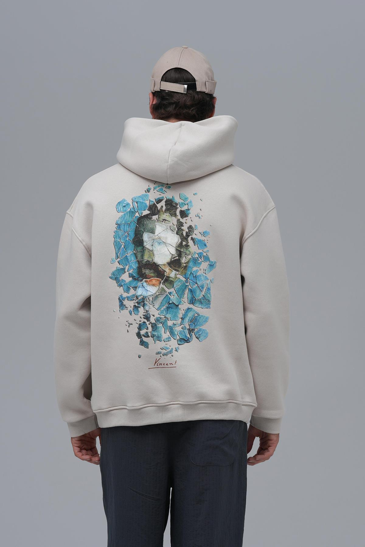 Mosaic Portrait Oversize Sweatshirt Erkek Stone