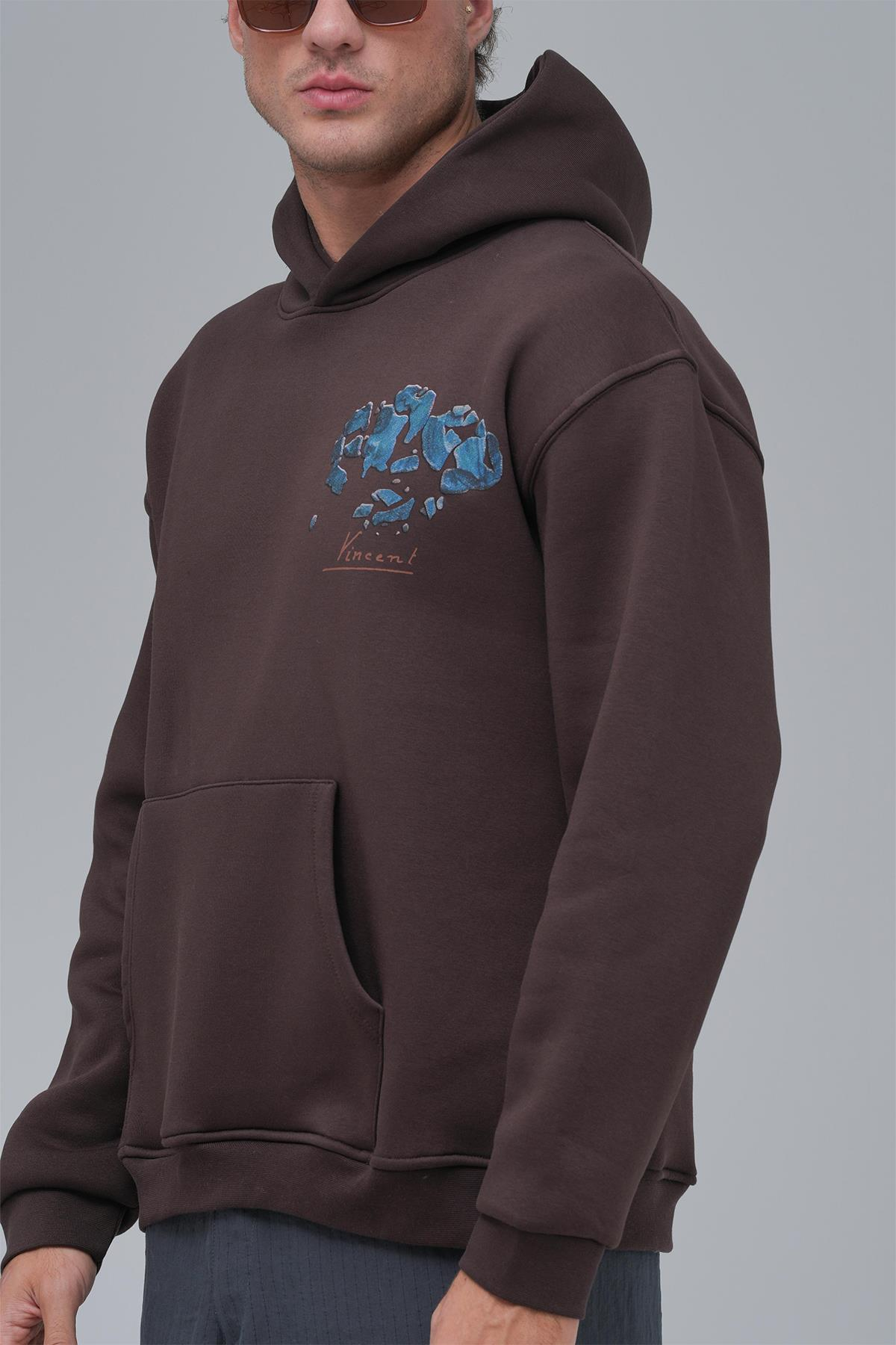 Mosaic Portrait Oversize Sweatshirt Erkek Kahverengi