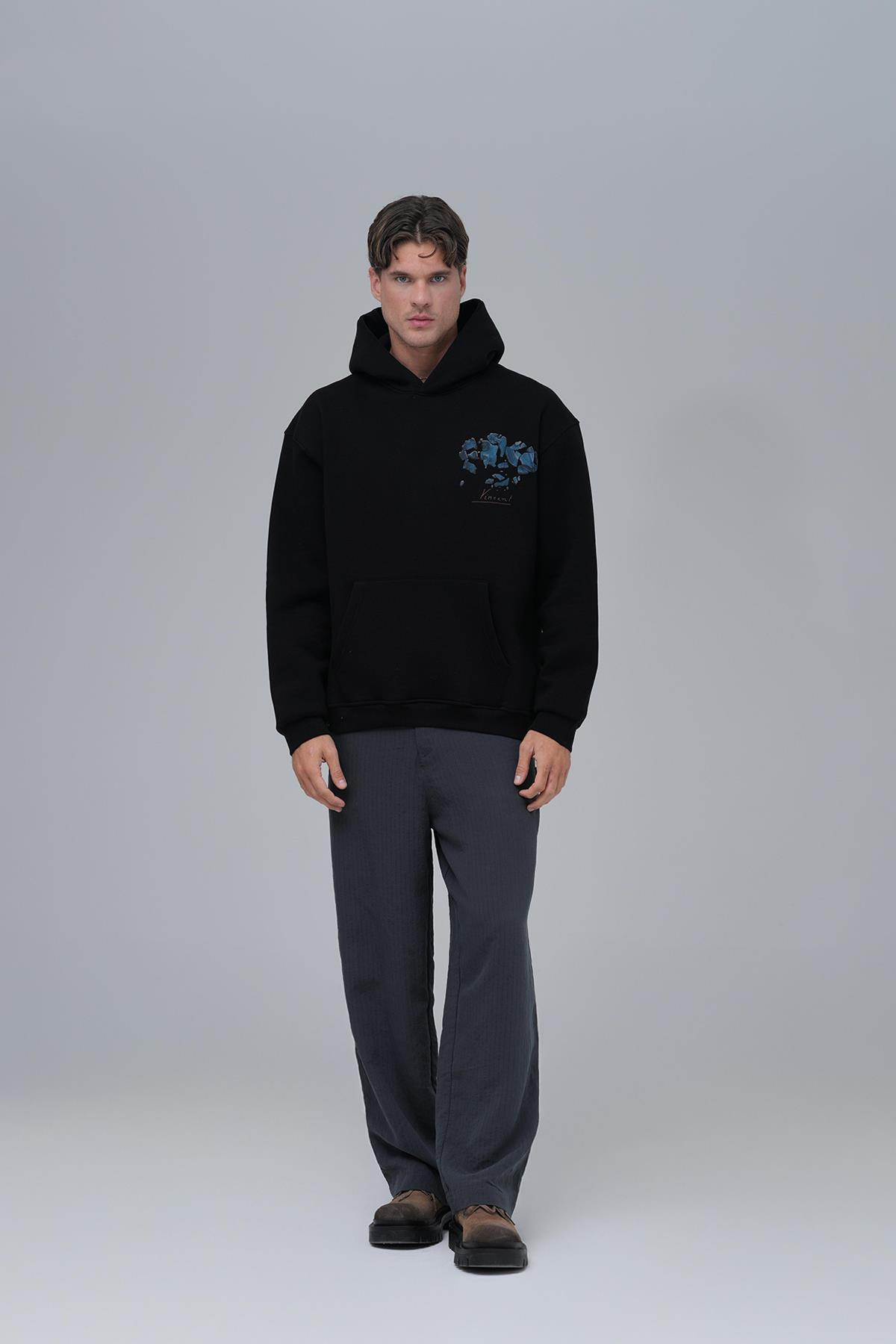 Mosaic Portrait Oversize Sweatshirt Erkek Siyah
