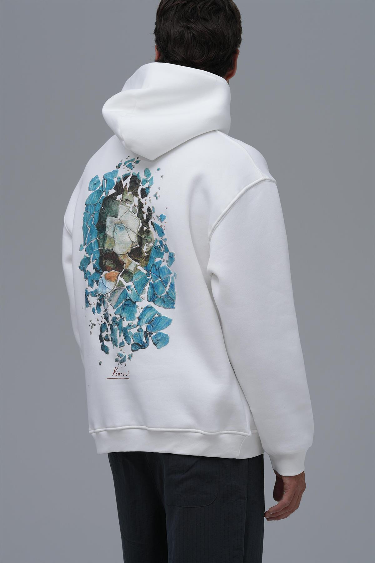 Mosaic Portrait Oversize Sweatshirt Erkek Ekru