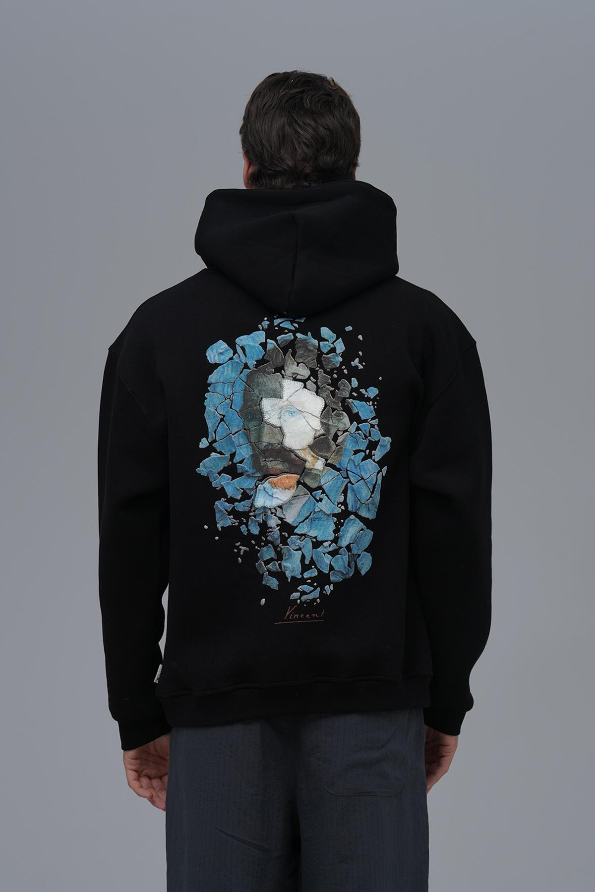Mosaic Portrait Oversize Sweatshirt Erkek Siyah