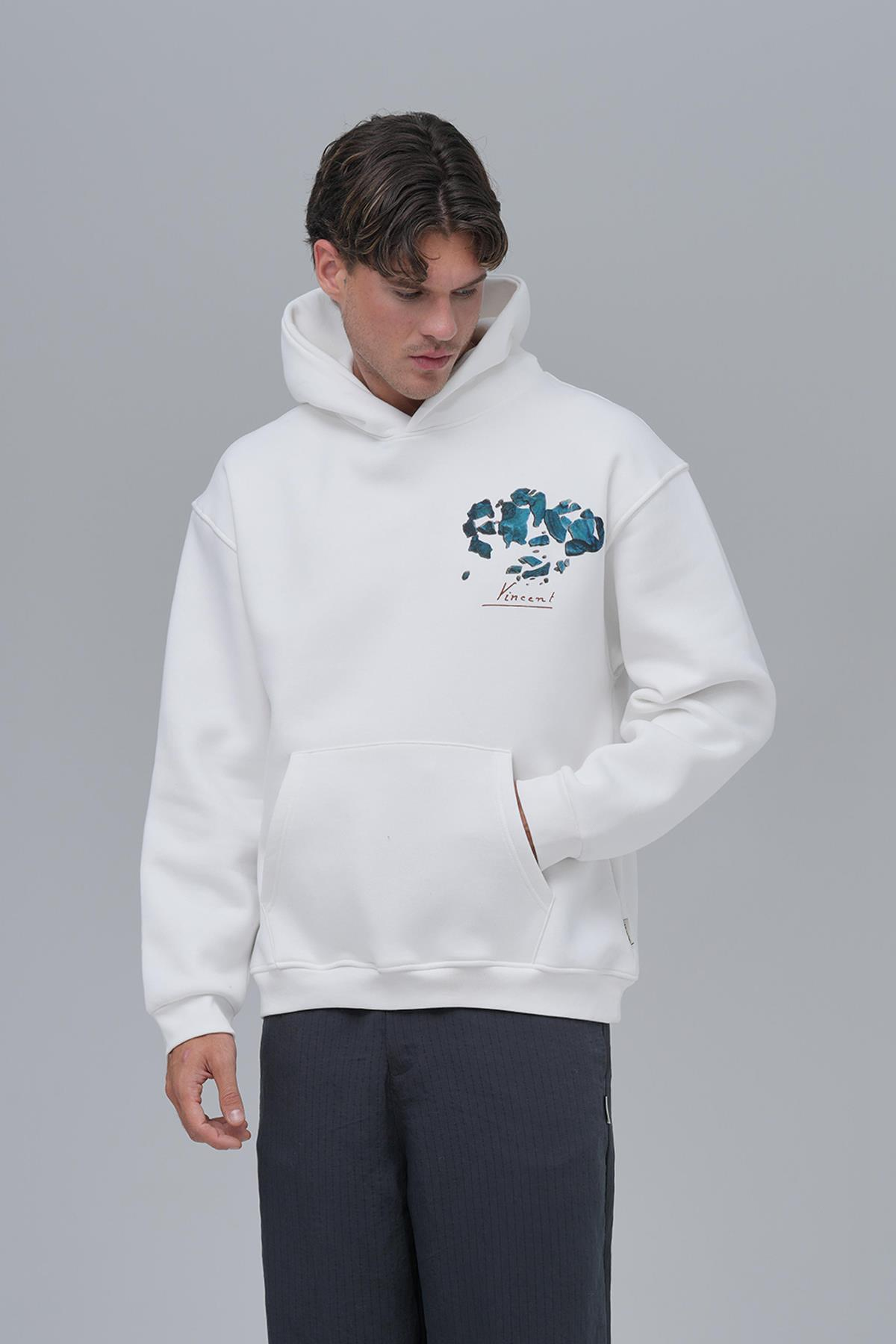 Mosaic Portrait Oversize Sweatshirt Erkek Ekru