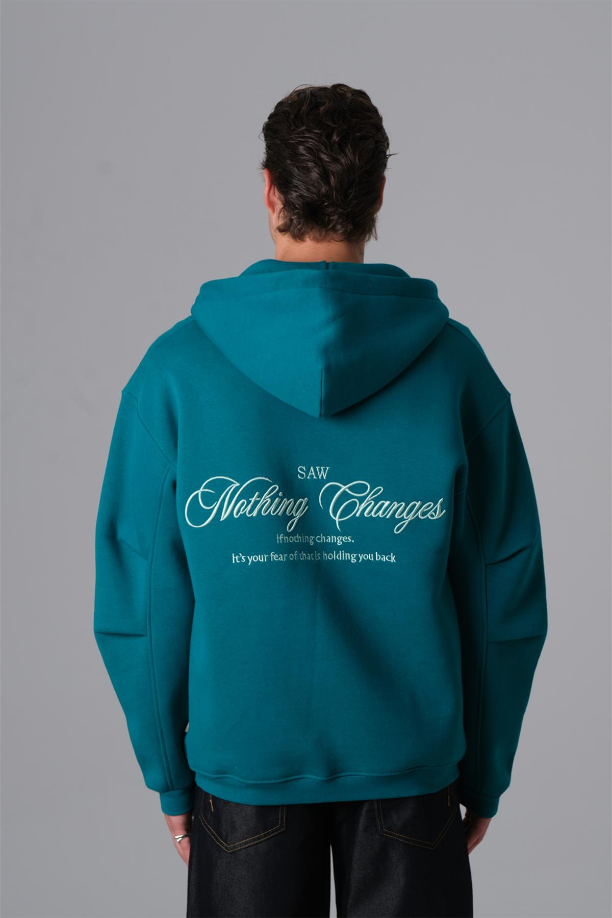 Nothing Changes Oversize Sweatshirt Erkek Neft Yeşili