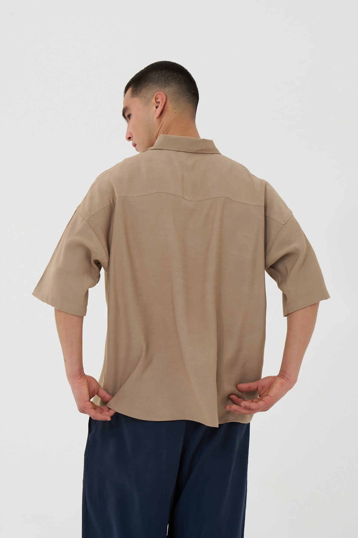 Offset Oversize Erkek Gömlek Bej