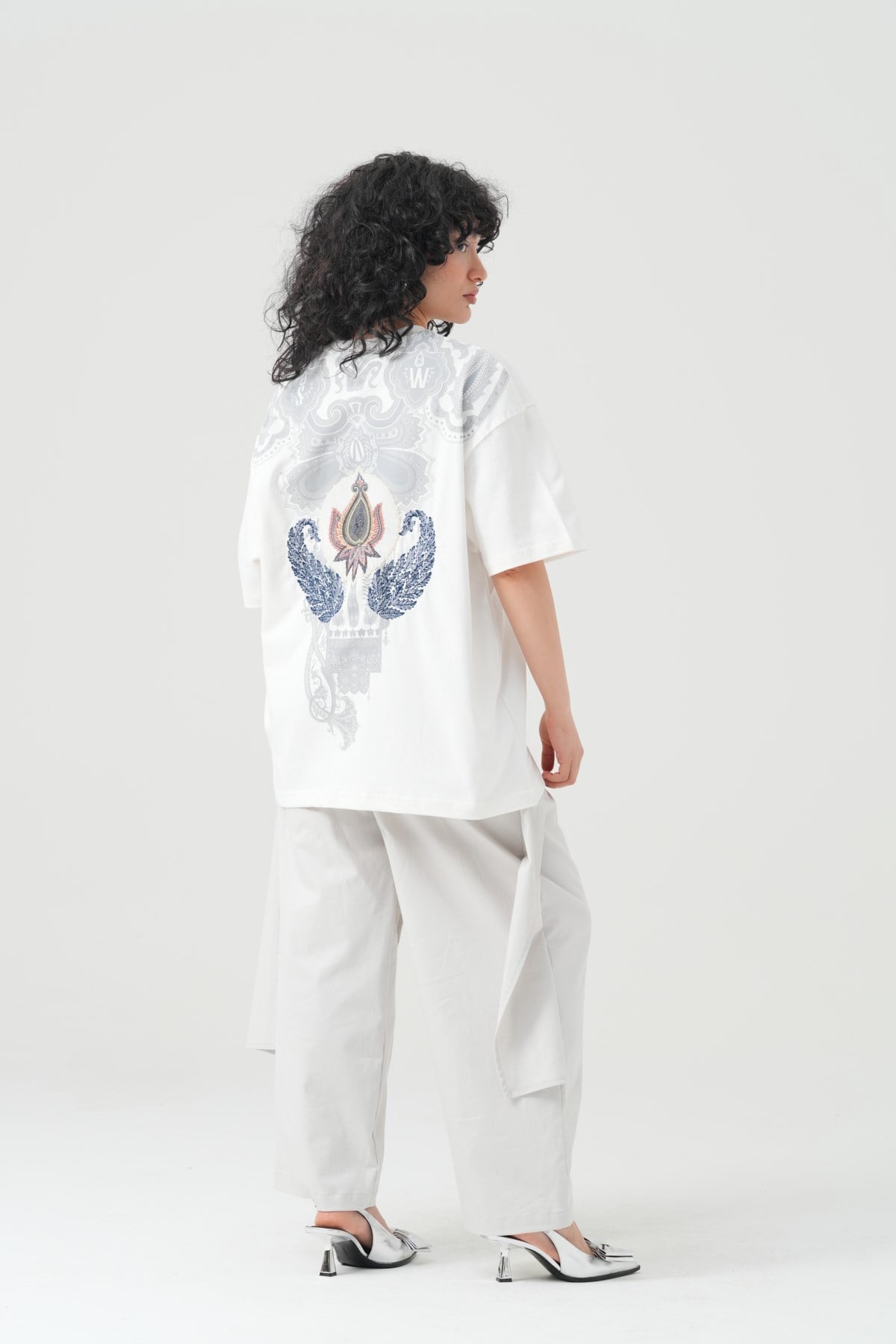 Paisley Wings Oversize Kadın Tişört Ekru
