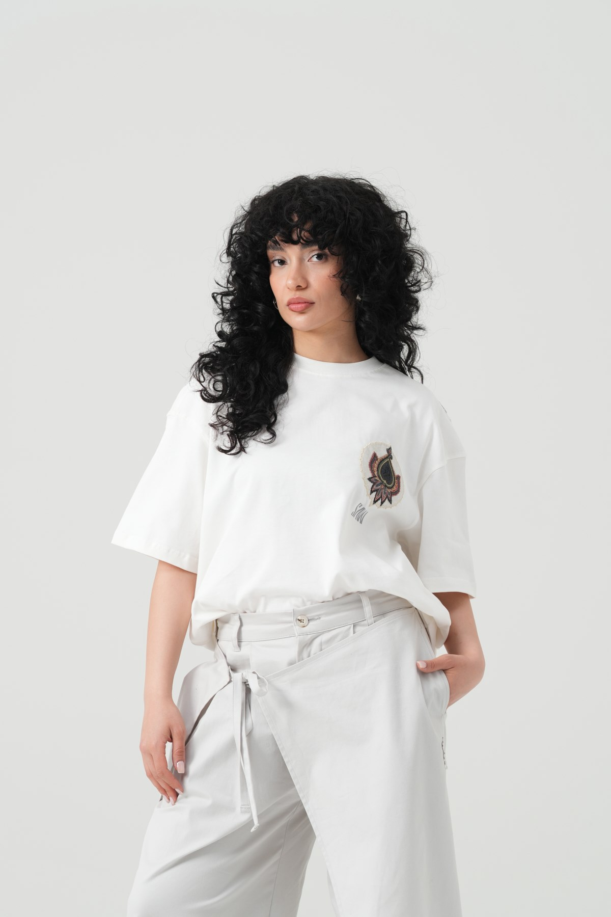 Paisley Wings Oversize Kadın Tişört Ekru