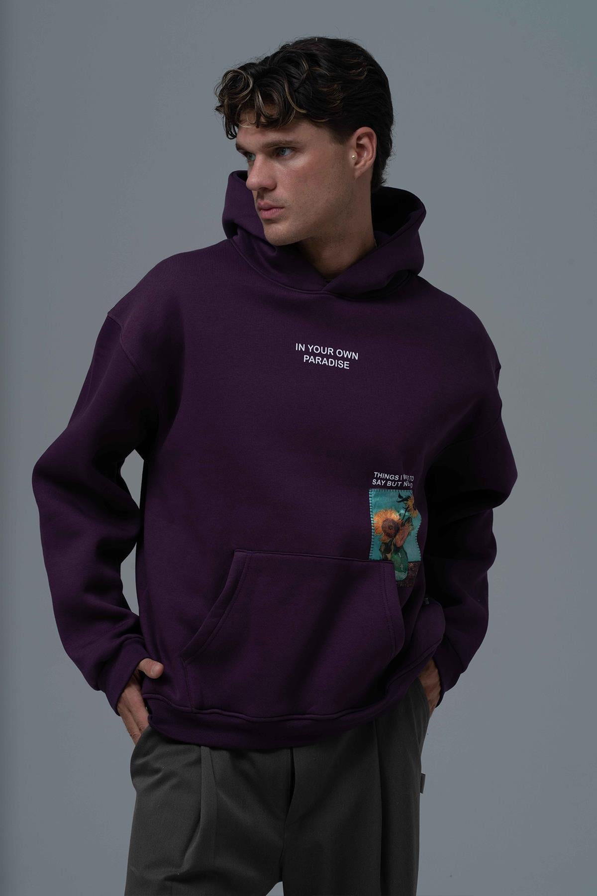 Paradise Within Oversize Sweatshirt Erkek Mor