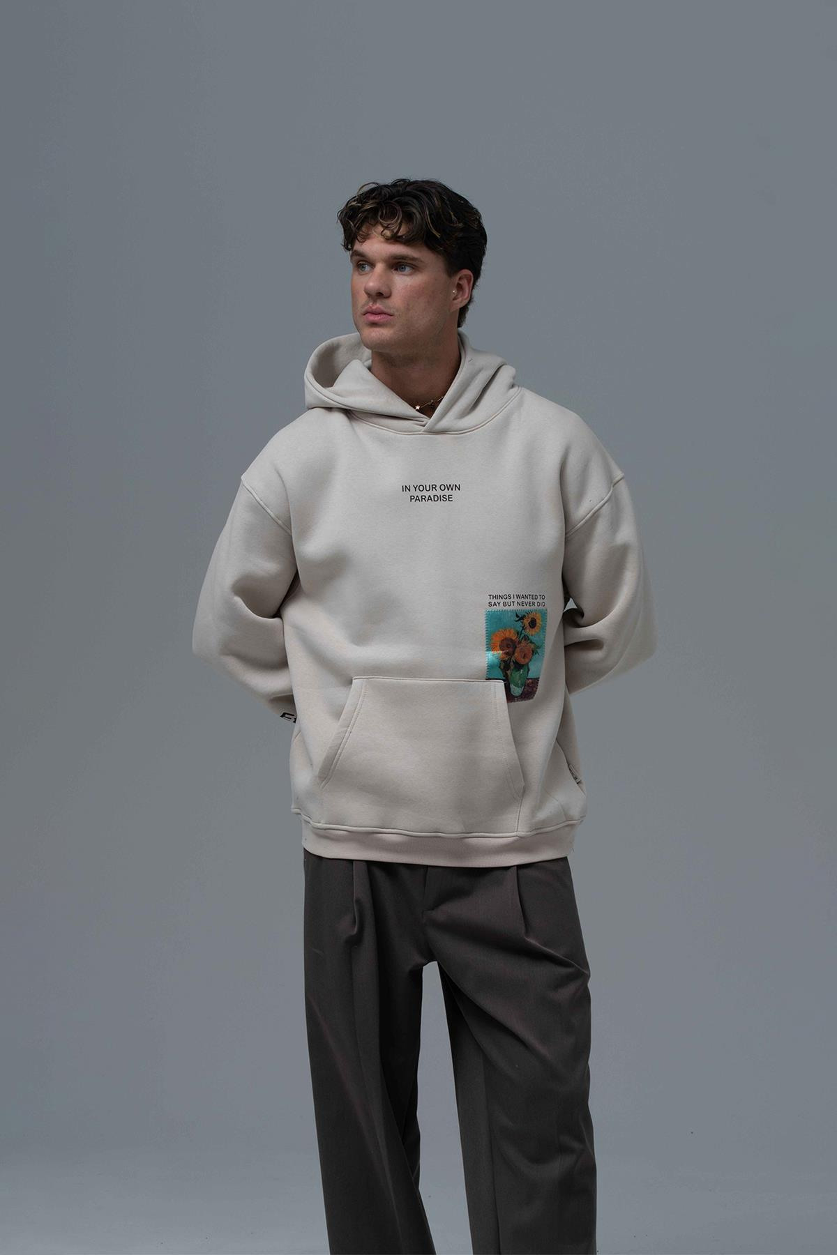 Paradise Within Oversize Sweatshirt Erkek Ekru