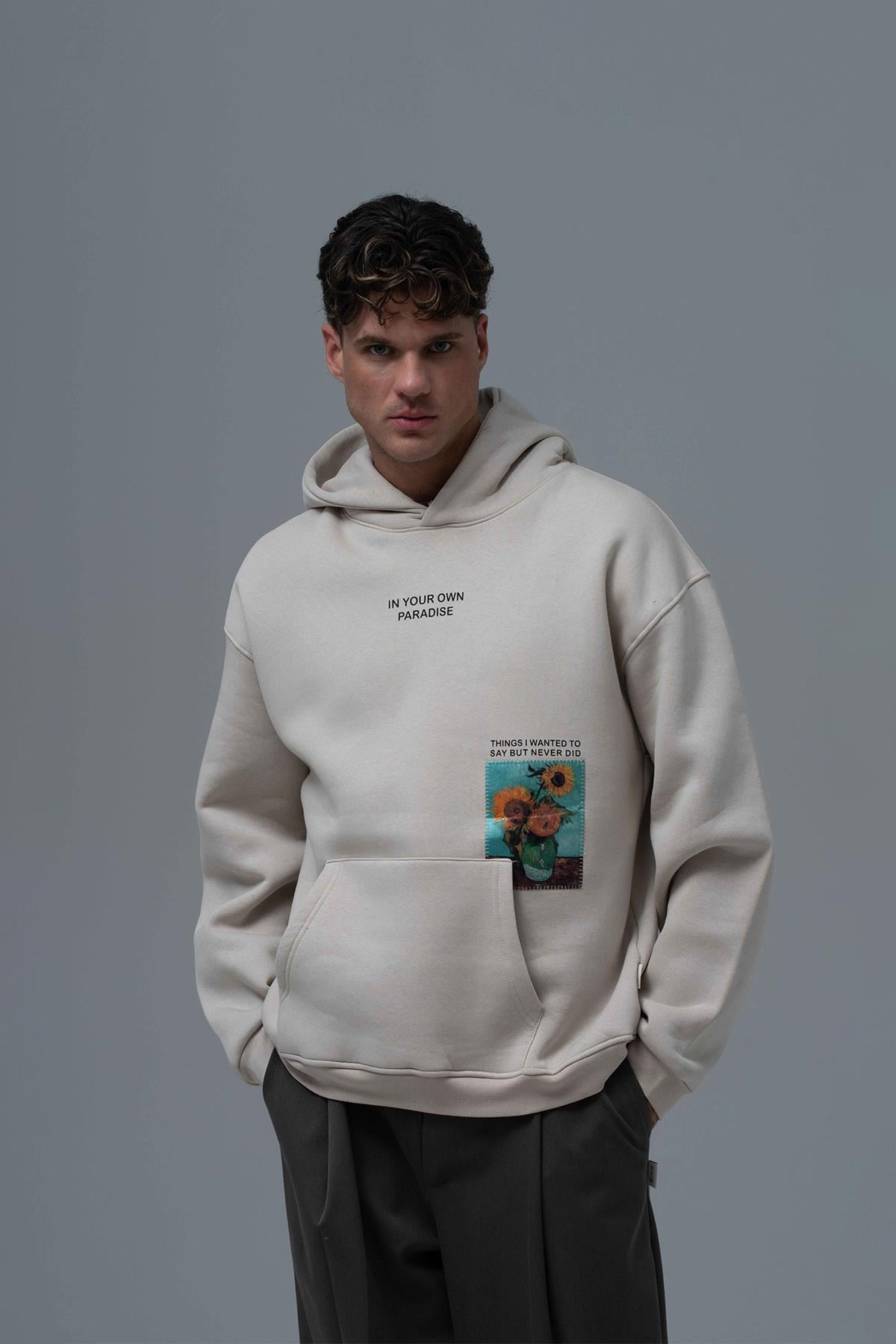 Paradise Within Oversize Sweatshirt Erkek Ekru