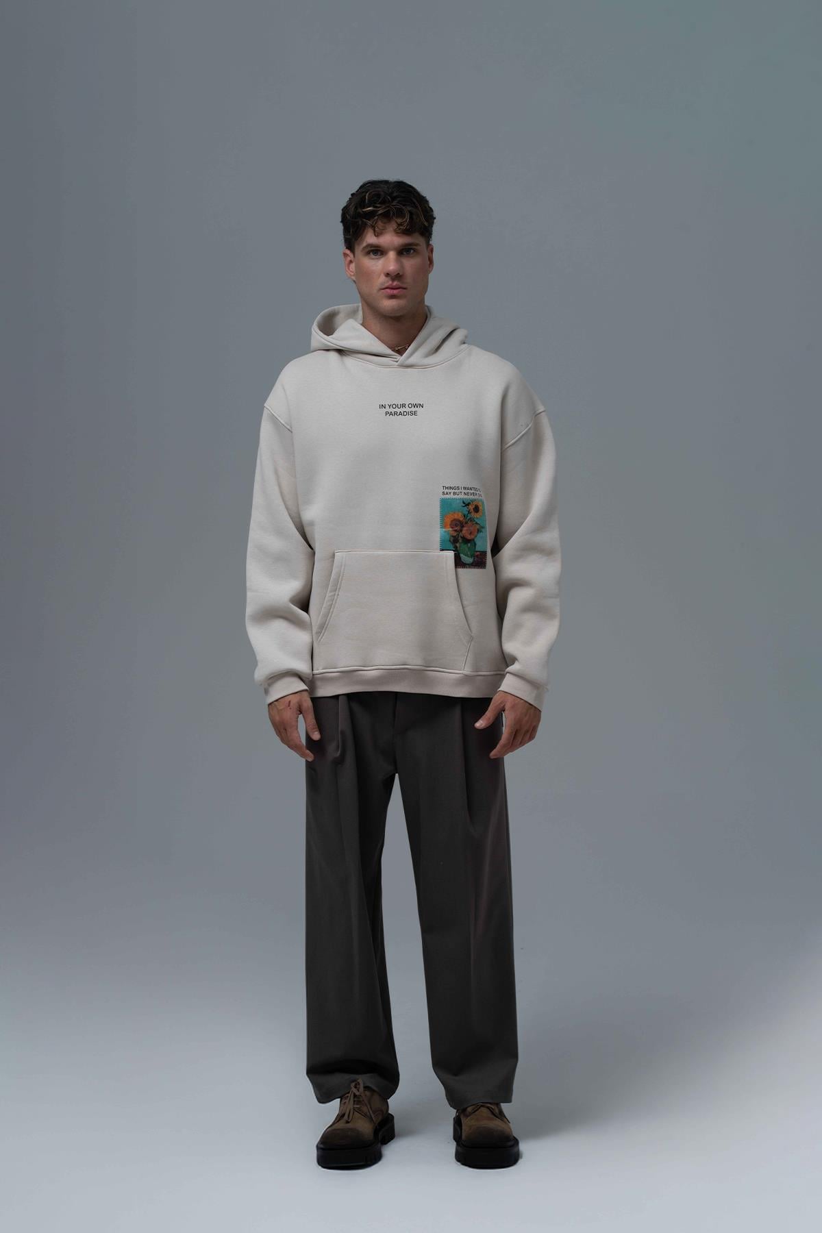 Paradise Within Oversize Sweatshirt Erkek Ekru