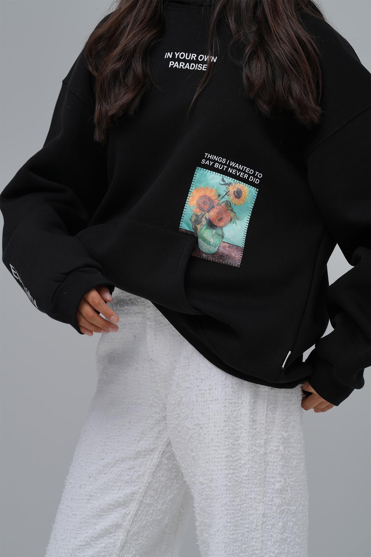 Paradise Within Oversize Sweatshirt Kadın Siyah
