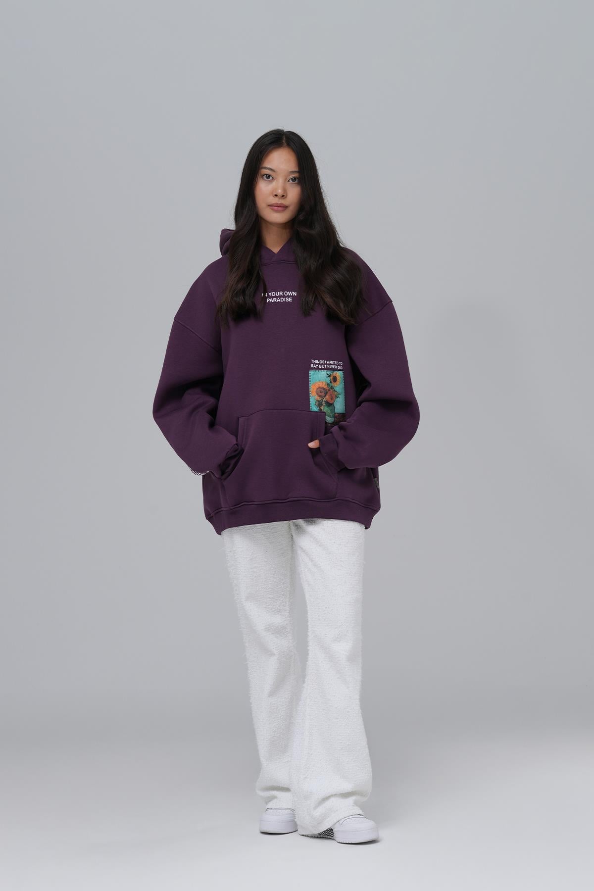 Paradise Within Oversize Sweatshirt Kadın Mor