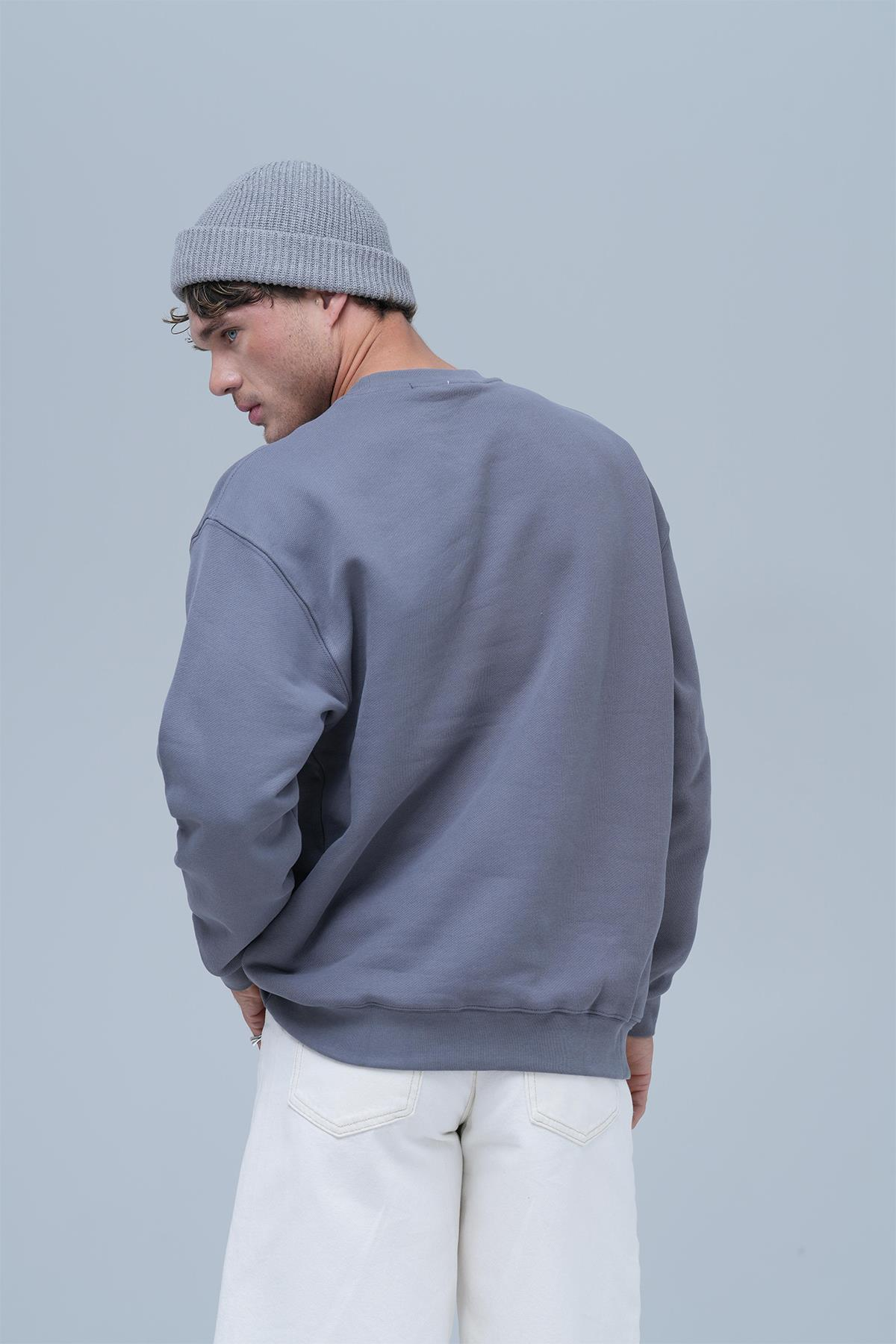 Pixel Heritage Bisiklet Yaka Sweatshirt Erkek Füme