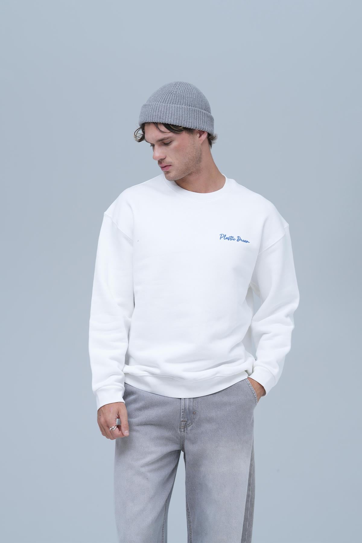 Plastic Dream Oversize Sweatshirt Erkek Ekru