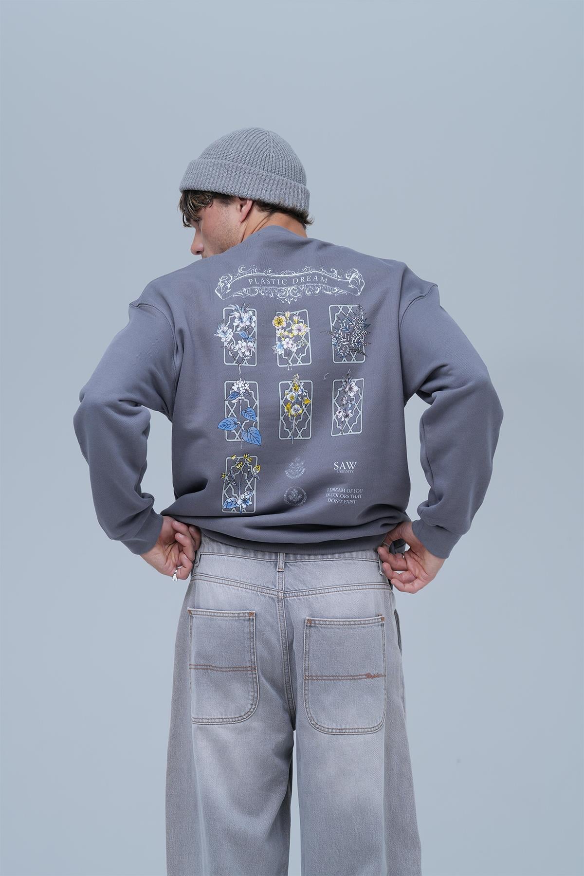 Plastic Dream Oversize Sweatshirt Erkek Füme