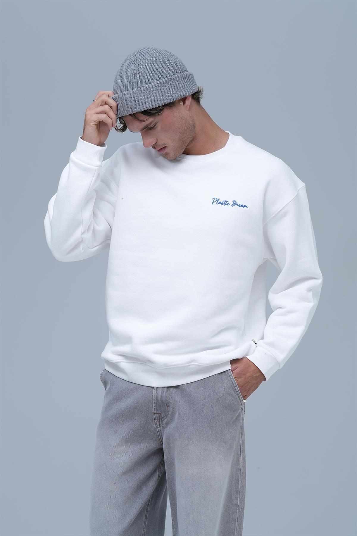 Plastic Dream Oversize Sweatshirt Erkek Ekru