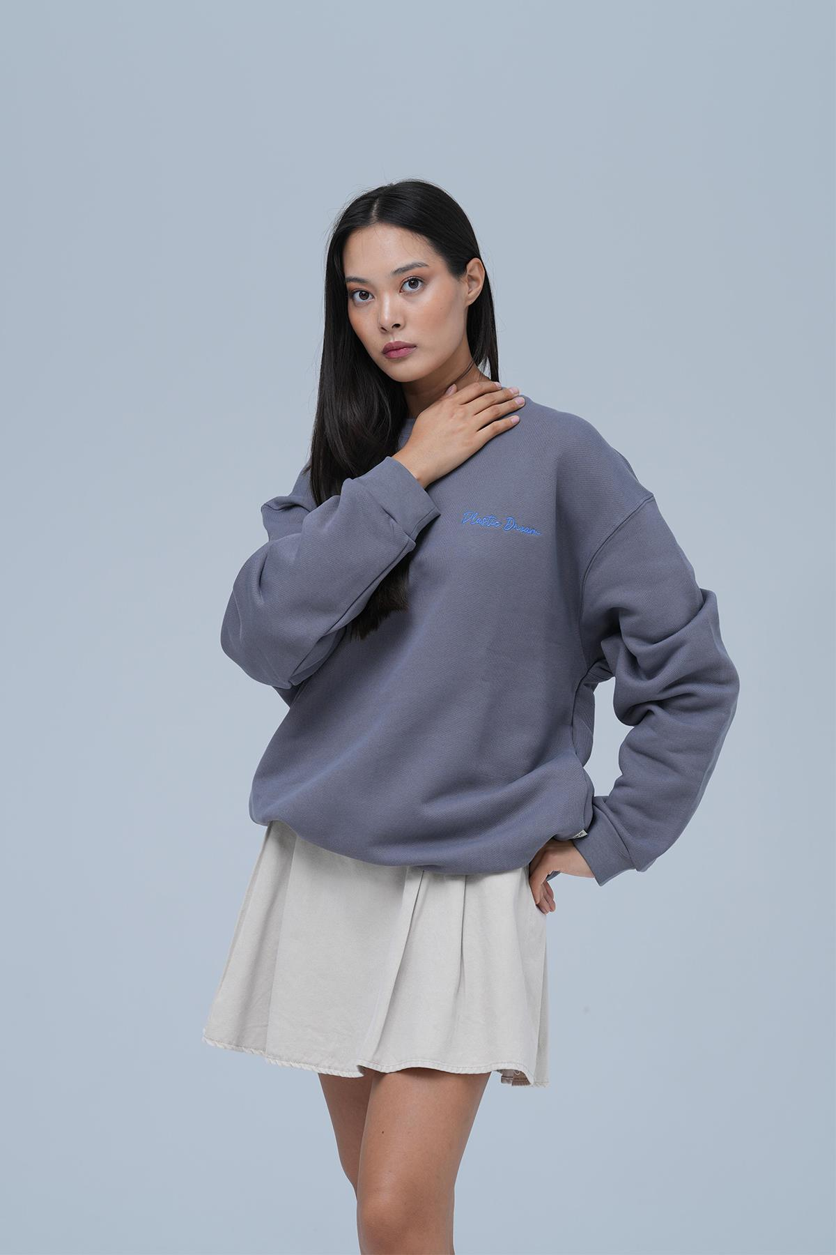 Plastic Dream Oversize Sweatshirt Kadın Füme