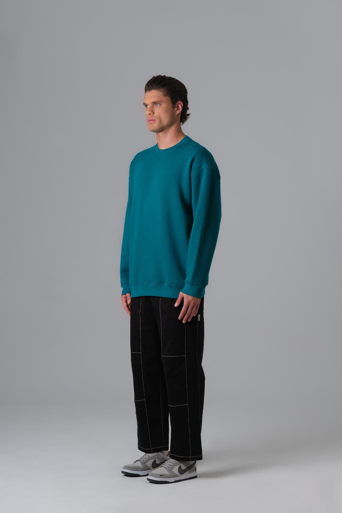 Pure Basic Oversize Sweatshirt Erkek Neft Yeşili