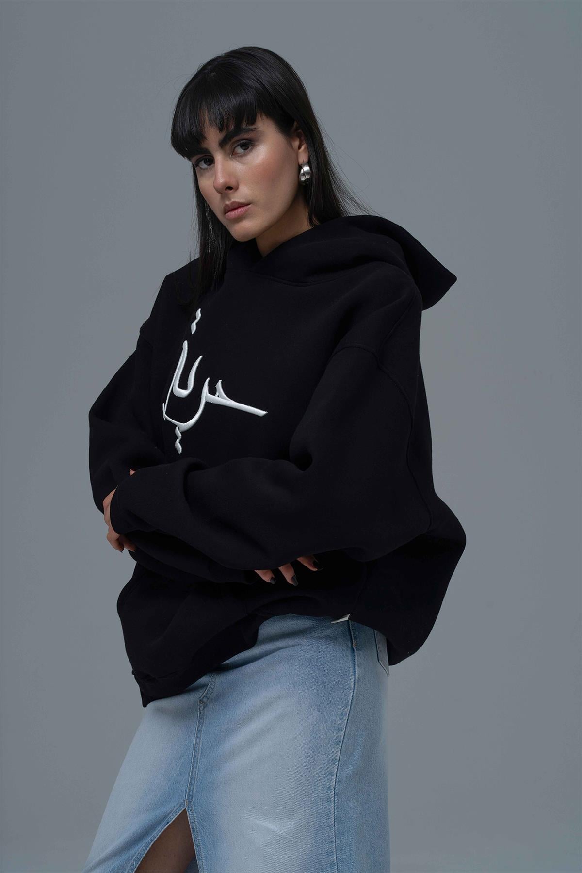 Roots & Freedom Oversize Sweatshirt Kadın Siyah