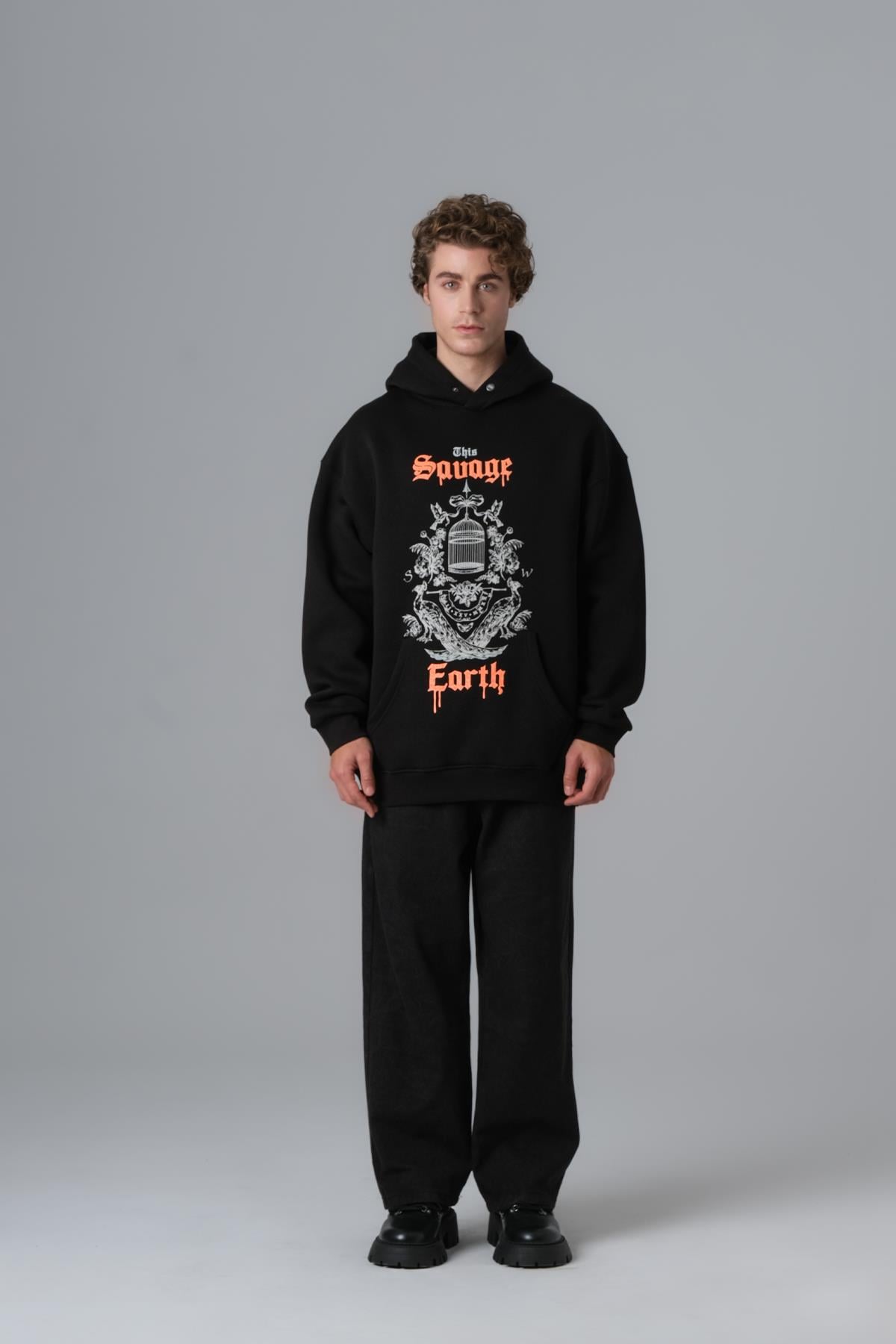 Savage Earth Oversize Sweatshirt Erkek Siyah