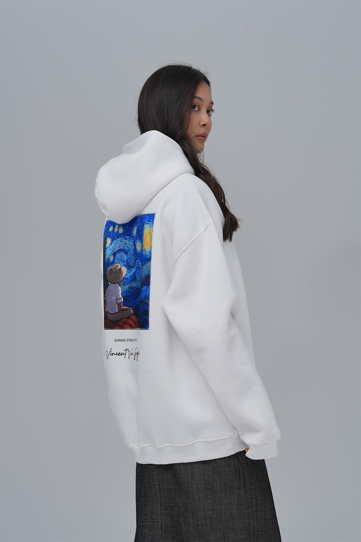 Shining Stars Oversize Sweatshirt Kadın Taş