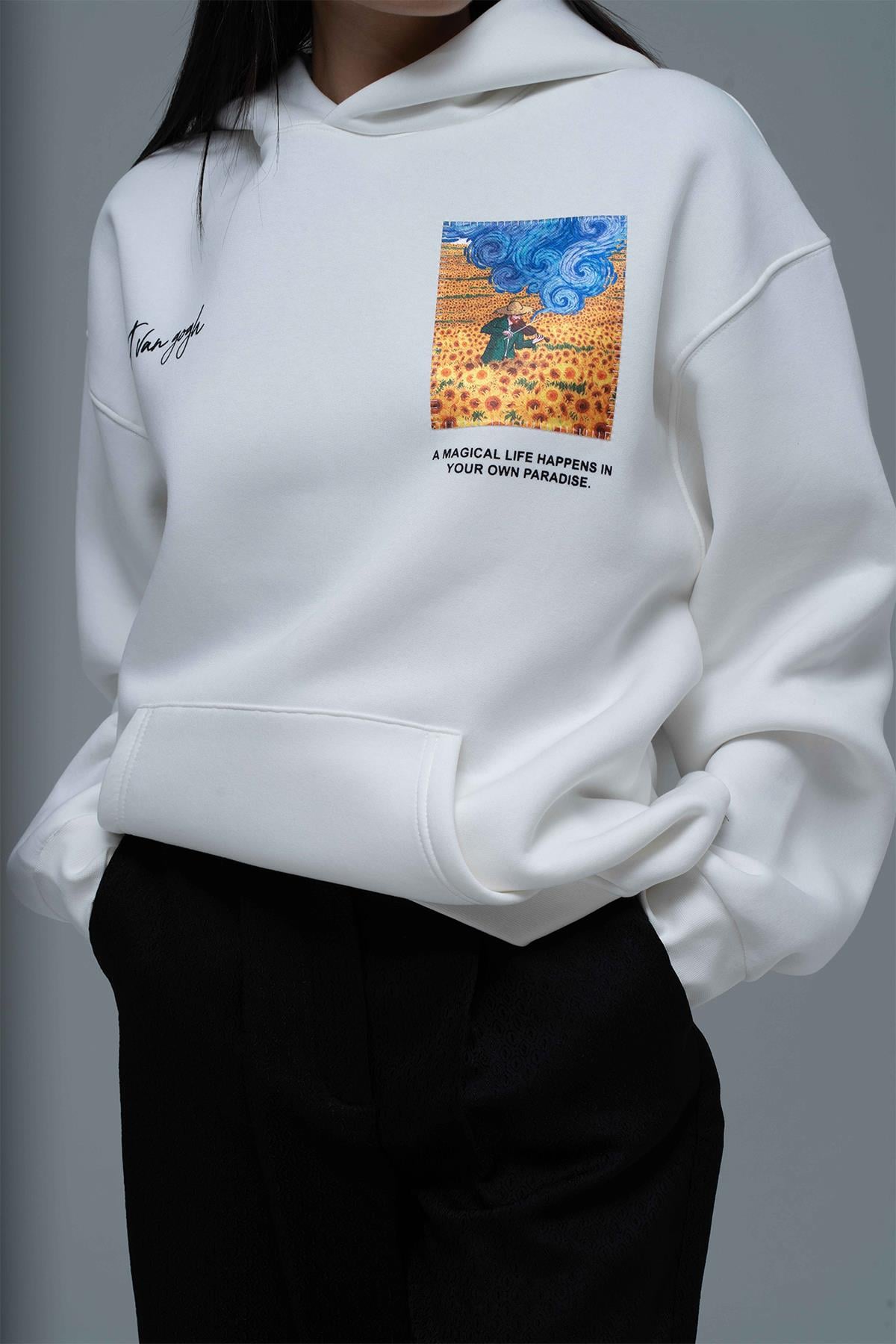 Starry Flow Oversize Sweatshirt Kadın Taş