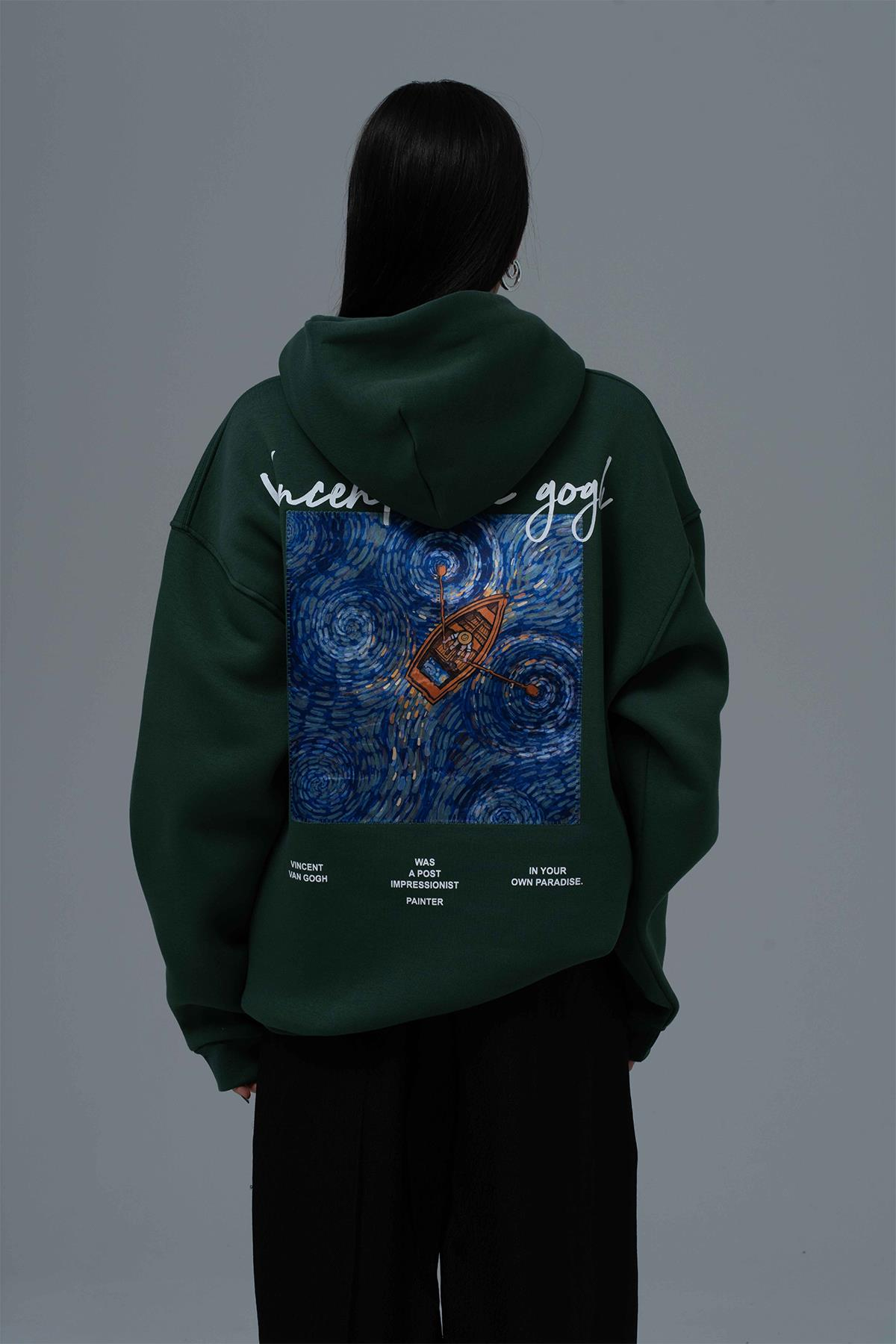 Starry Flow Oversize Sweatshirt Kadın Yeşil
